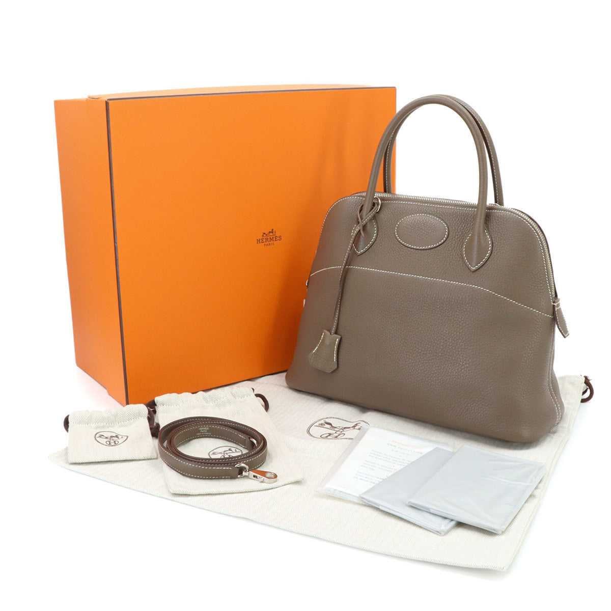 Hermes Etoupe Gray Taurillon Clemence Leather Handbag (Pre-Owned)