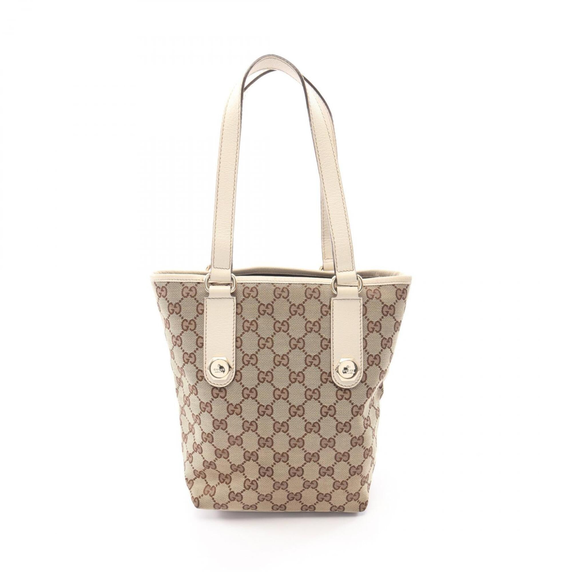 Gucci Beige Ivory Gg Canvas Leather Handbag Tote Bag (Pre-Owned)