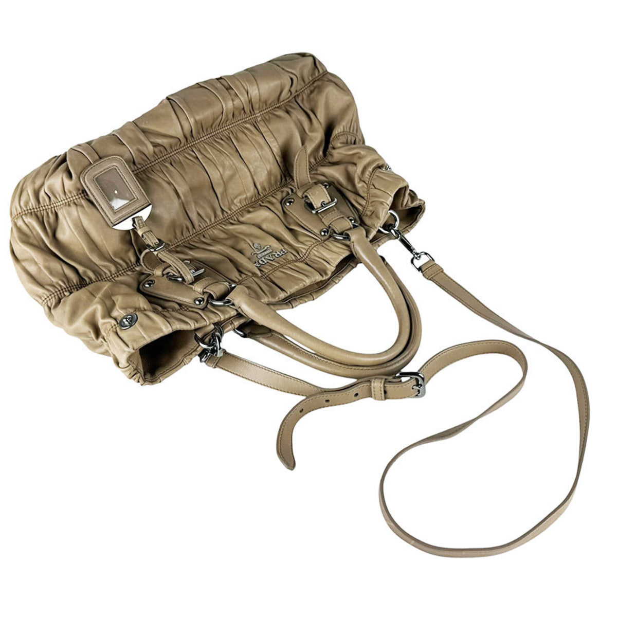 Prada Beige Leather Handbag Shoulder Bag (Pre-Owned)