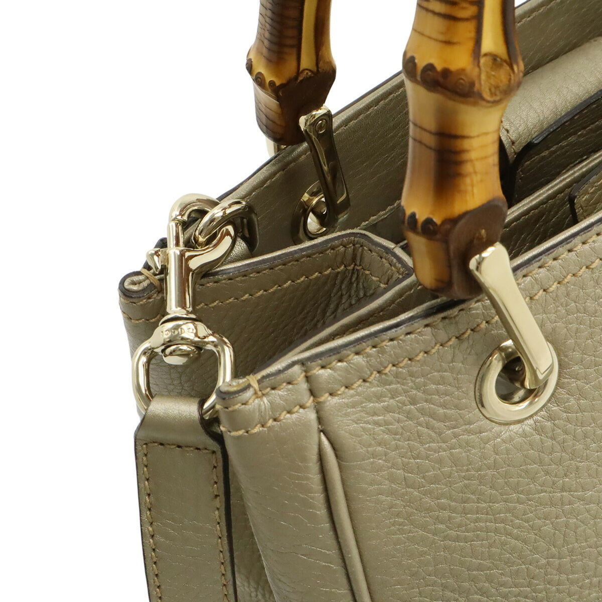 Gucci Champagne Gold Bamboo Leather Handbag Shoulder Bag (Pre-Owned)
