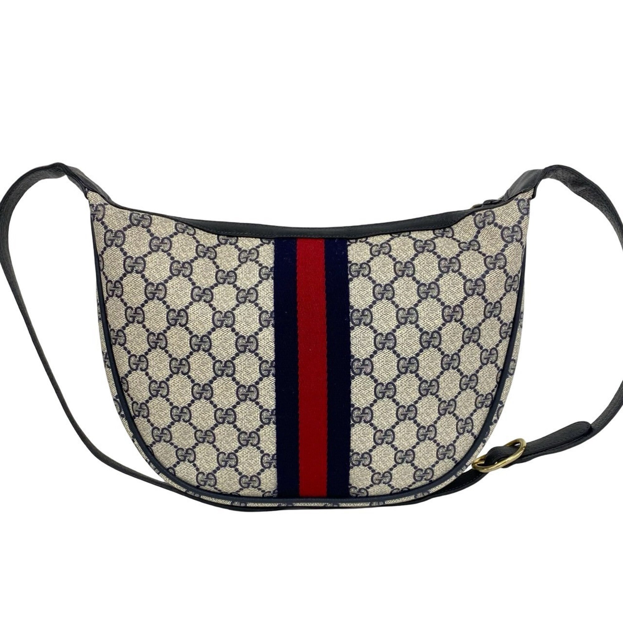 Gucci Navy Red Color Leather Pvc Shoulder Bag (Pre-Owned)
