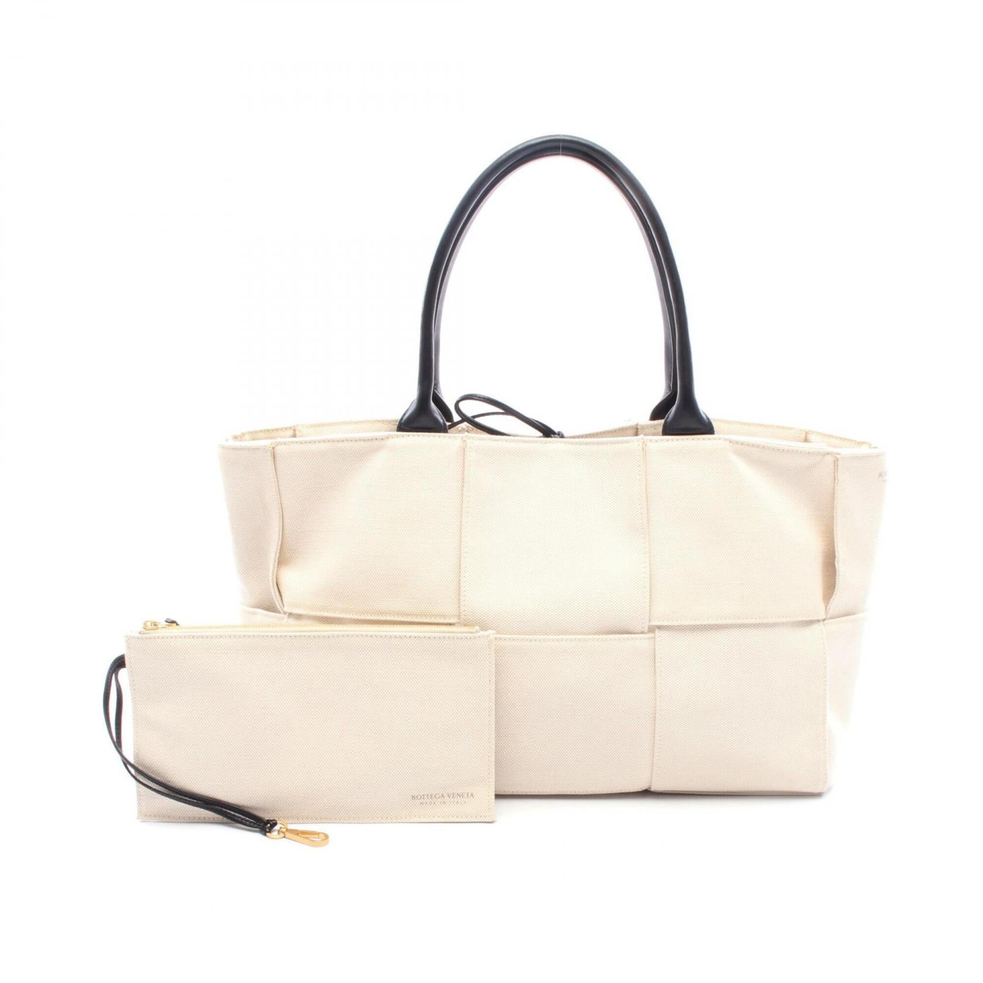 Bottega Veneta Black Ivory Canvas Leather Handbag Pouch Tote Bag (Pre-Owned)