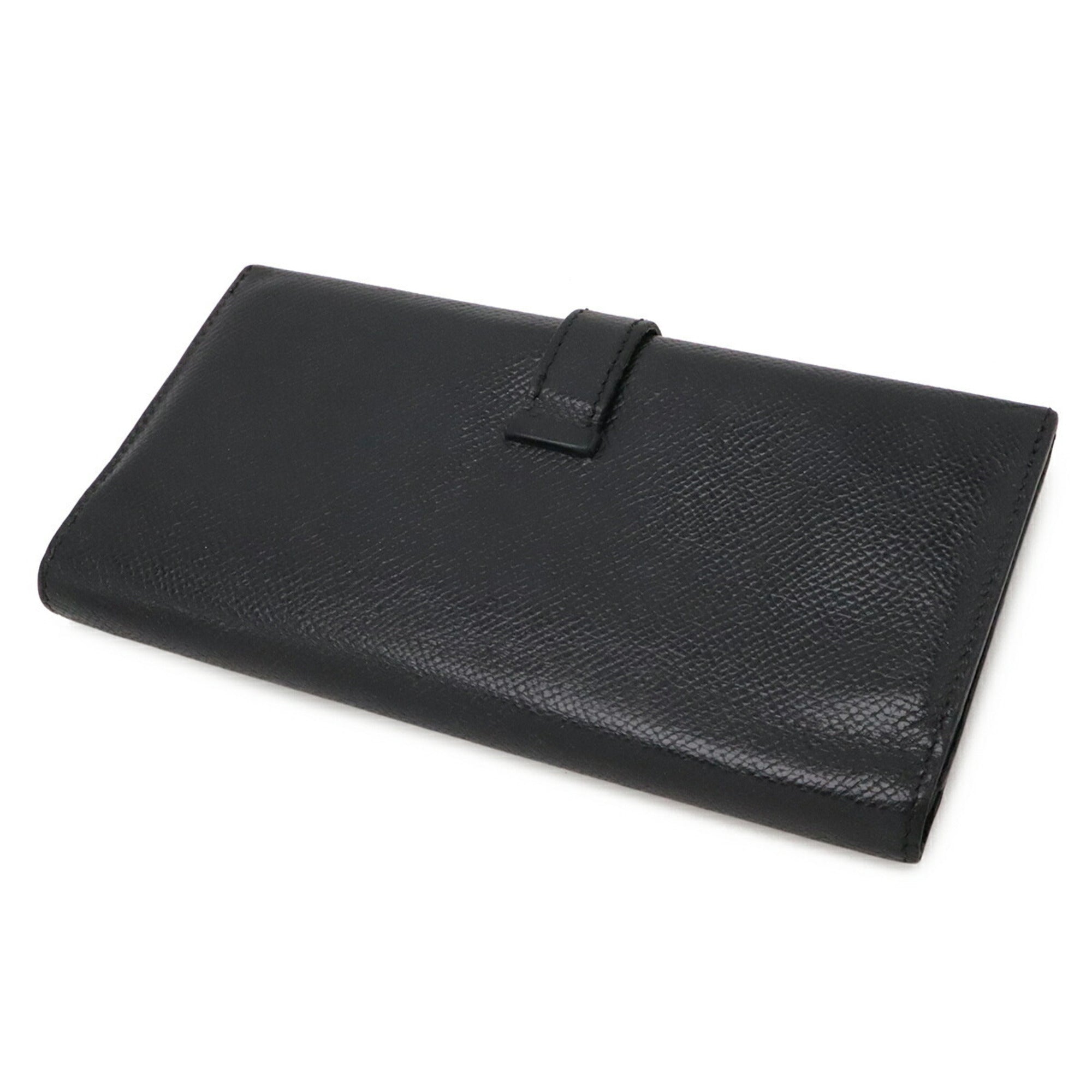 Hermes Black Courchevel Leather Long Wallet (Tri-Fold) (Pre-Owned)