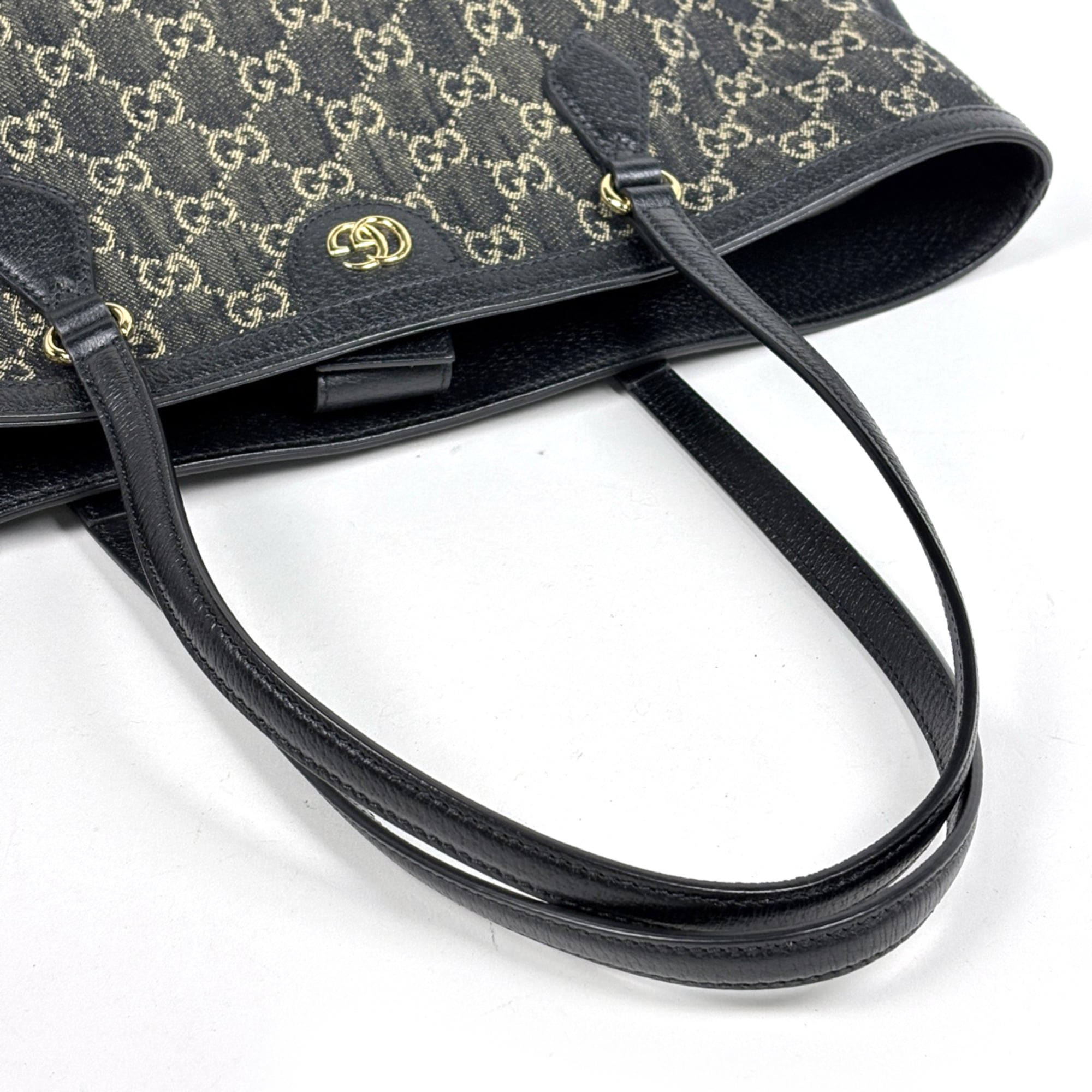 Gucci Black Denim Leather Shoulder Bag Tote Bag (Pre-Owned)