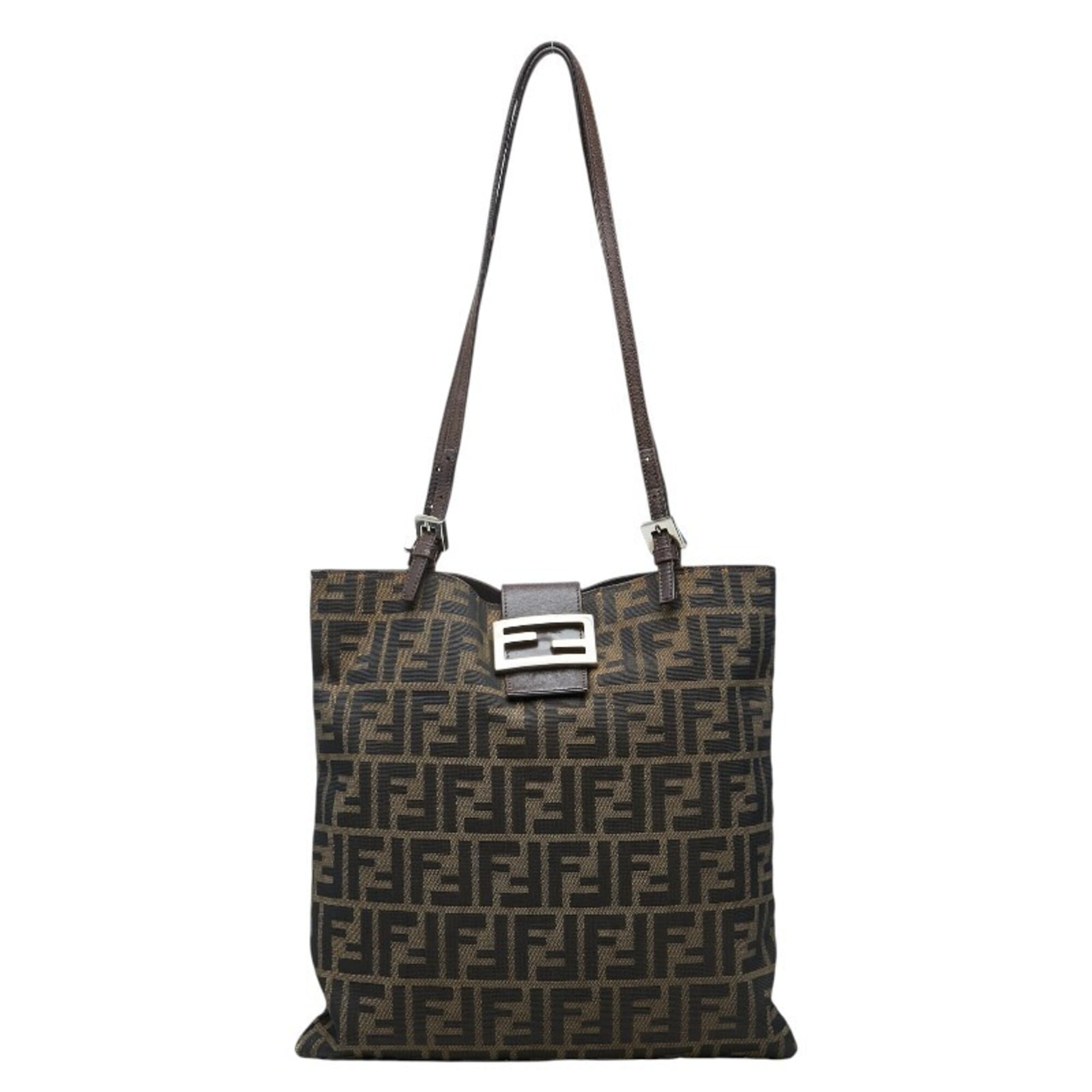 Fendi Brown Canvas Leather Shoulder Bag Tote Bag (Pre-Owned)