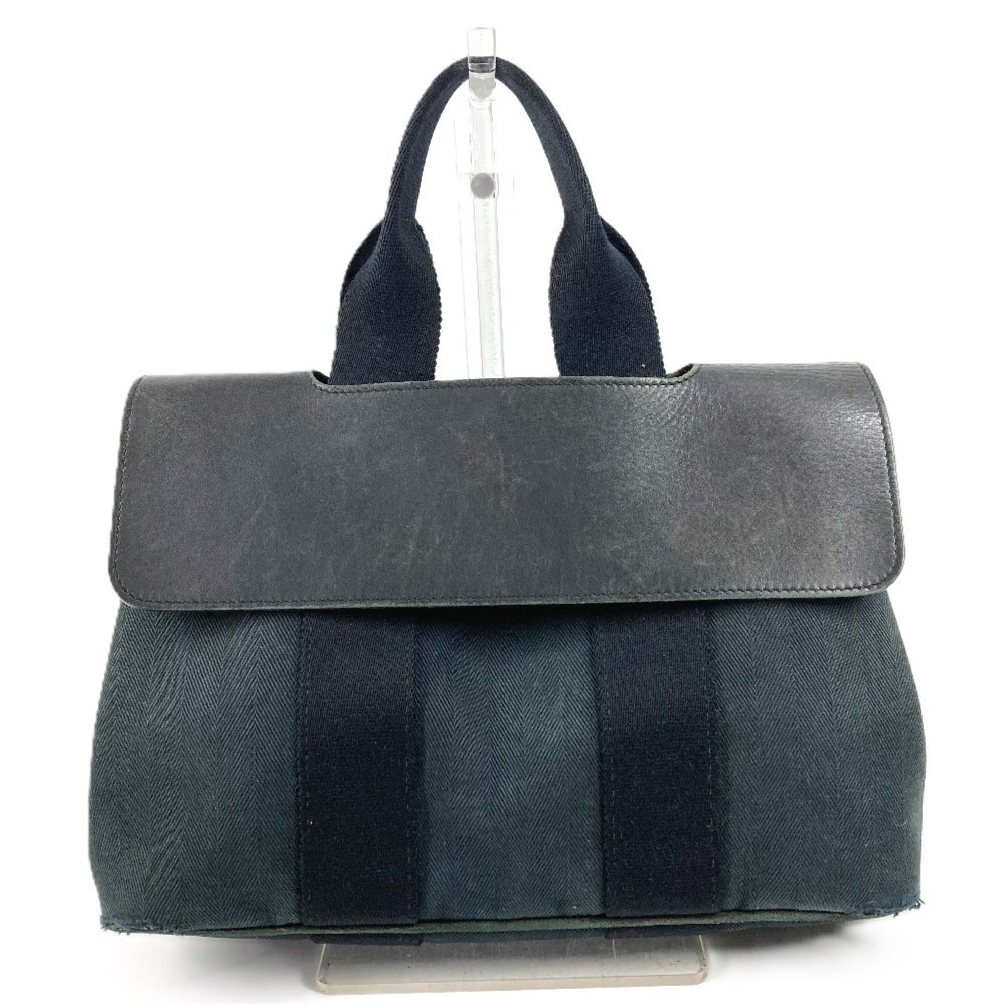 Hermes Valparaiso Black Cotton Leather Handbag Tote Bag (Pre-Owned)