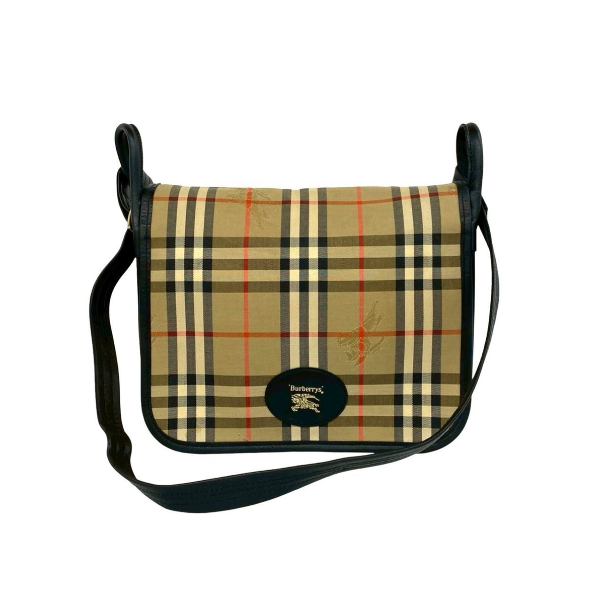 Burberry Beige Black Canvas Leather Shoulder Bag (Pre-Owned)