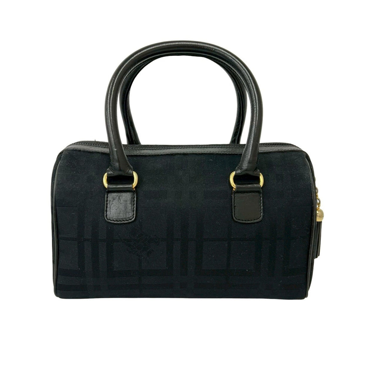 Burberry Black Leather Canvas Handbag Shoulder Bag (Pre-Owned)