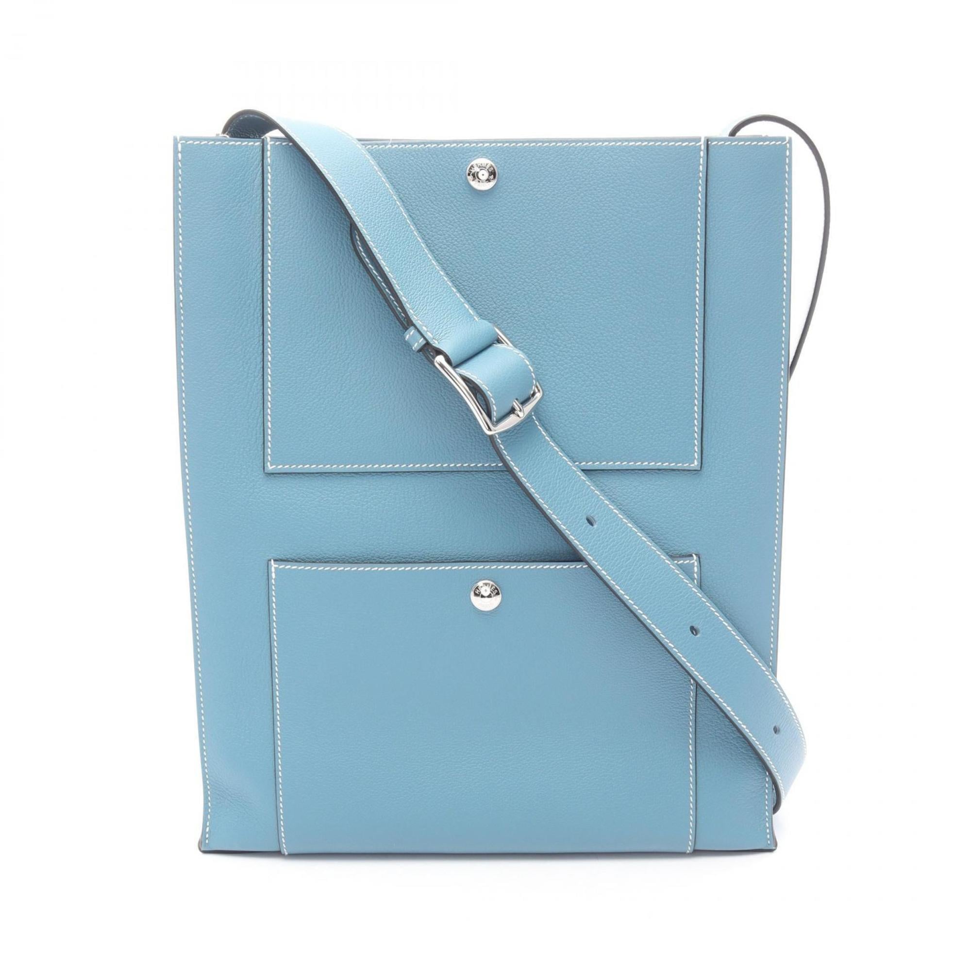 Hermes Blue Blue Jean Leather Handbag Shoulder Bag (Pre-Owned)
