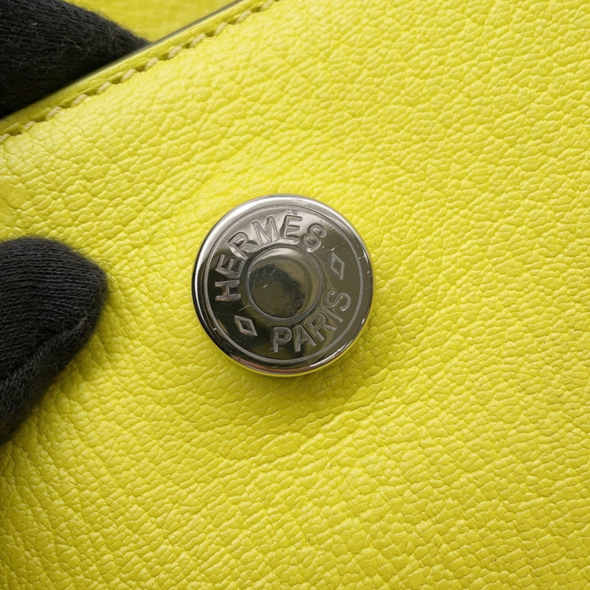 Hermes Lime Chevre Myzore Leather Clutch Bag Handbag (Pre-Owned)
