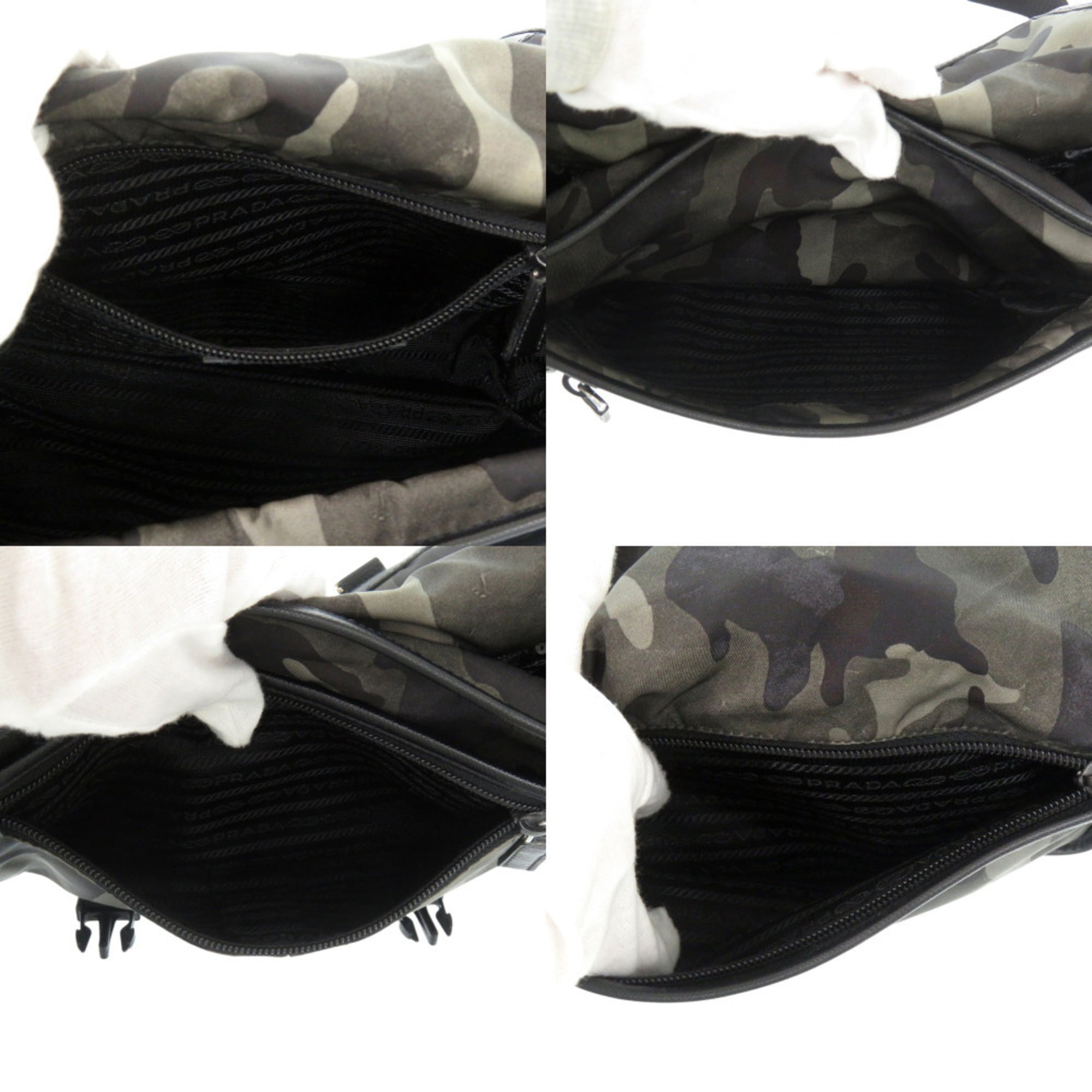 Prada Black Camouflage Khaki Nylon Leather Shoulder Bag (Pre-Owned)