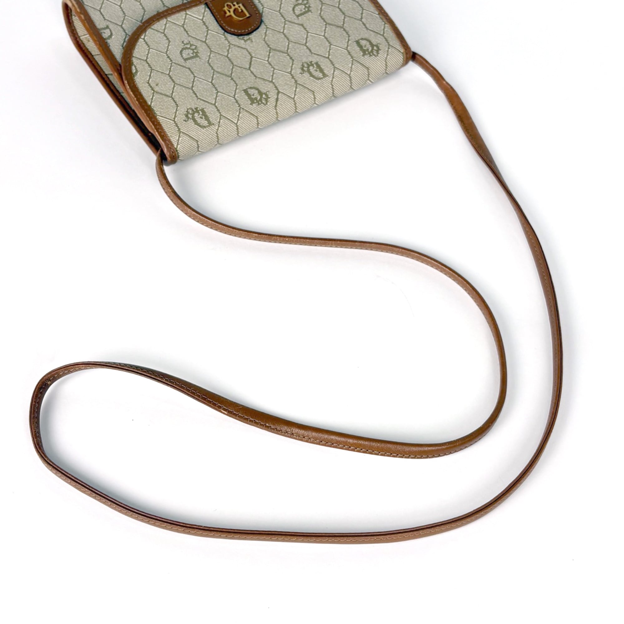 Christian Dior Beige Brown Coated Canvas Leather Pochette Shoulder Bag (Pre-Owned)