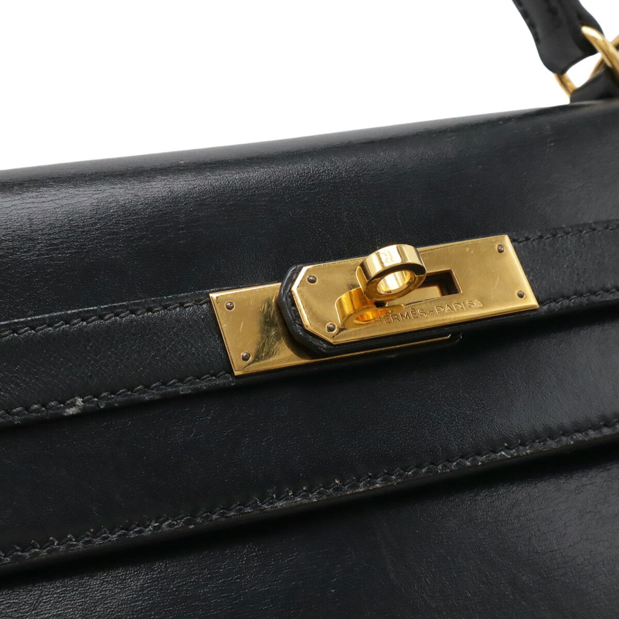 Hermes Black Box Calf Leather Handbag (Pre-Owned)