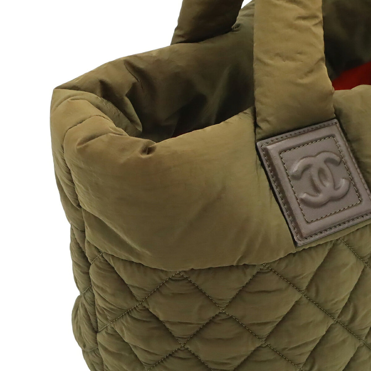Chanel Green Khaki Nylon Leather Handbag Tote Bag (Pre-Owned)