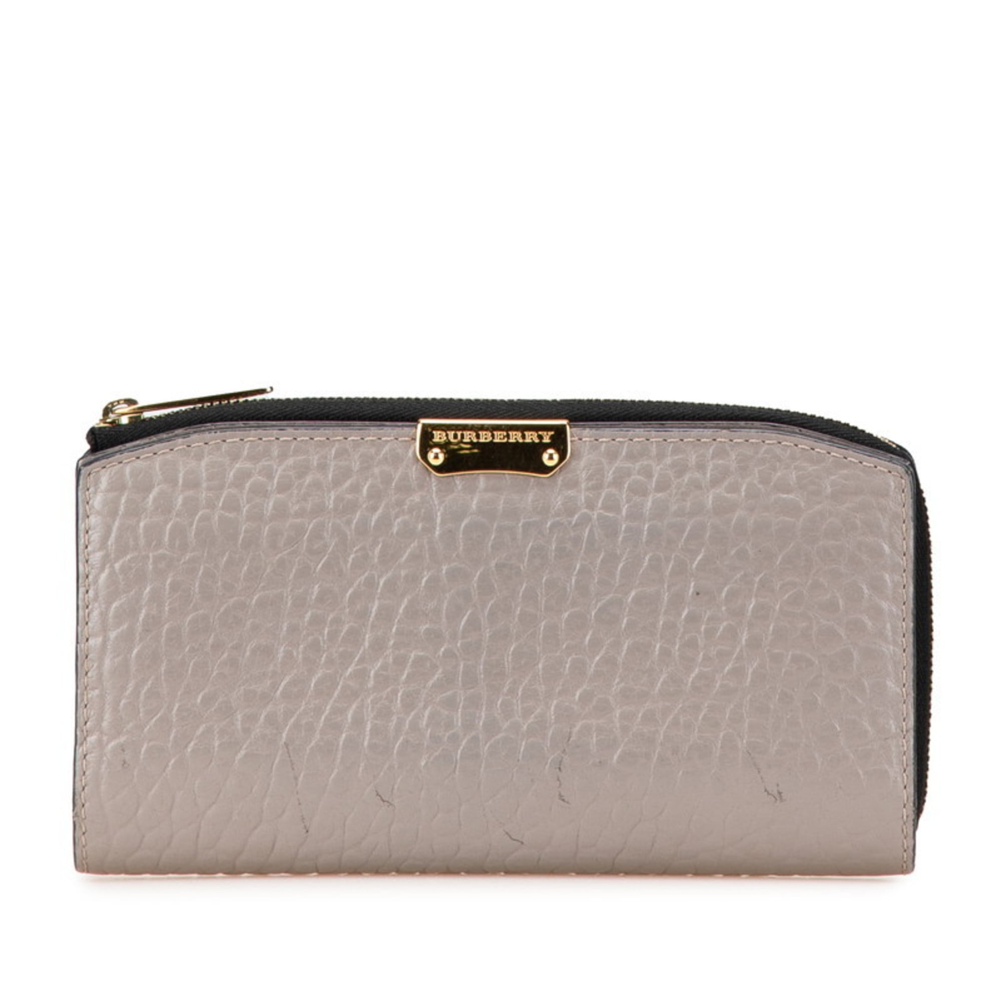 Burberry Gray Leather Long Wallet (Bi-Fold) (Pre-Owned)