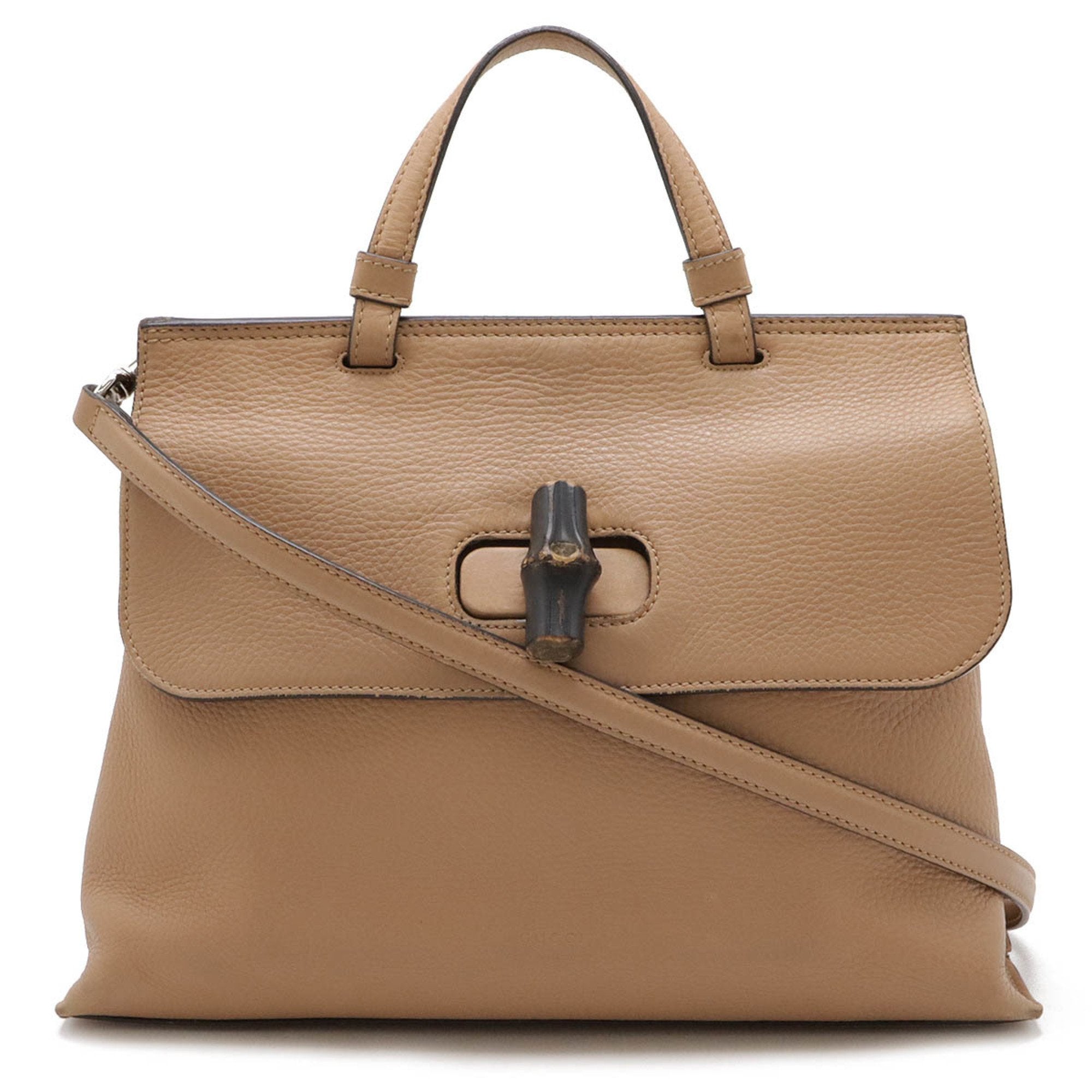 Gucci Beige Bamboo Leather Handbag Shoulder Bag (Pre-Owned)
