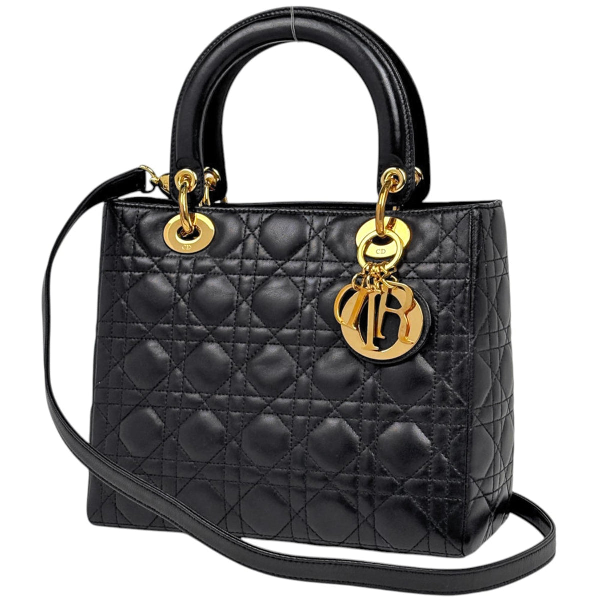 Christian Dior Lady Dior Black Leather Handbag (Pre-Owned)
