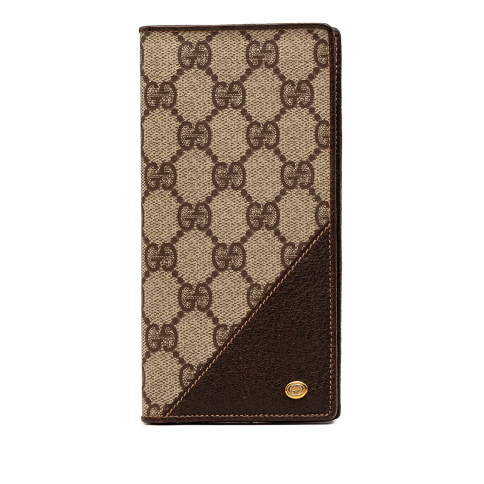 Gucci Gg Supreme Beige Brown Pvc Leather Long Bill Wallet (Bi-Fold) (Pre-Owned)