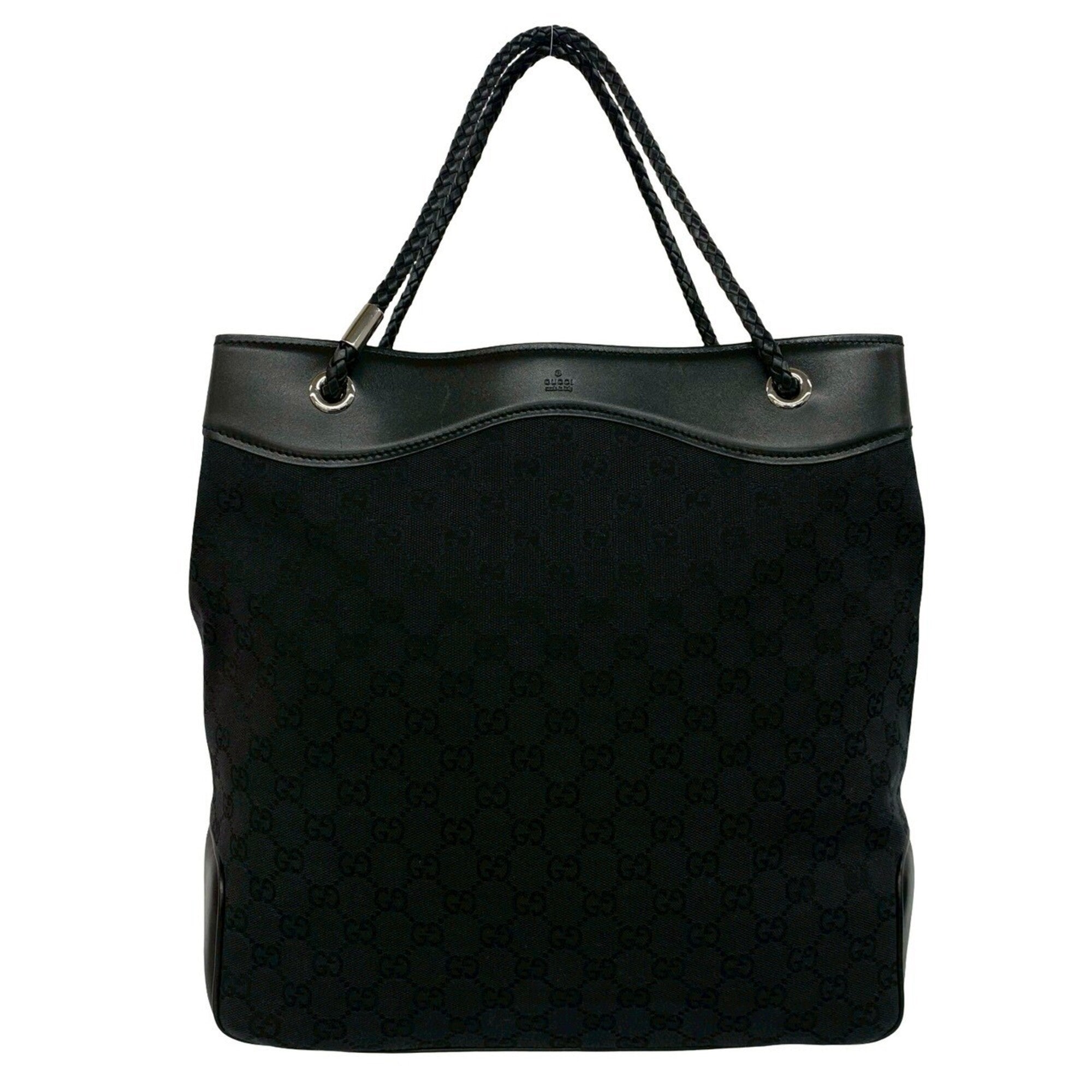 Gucci Black Canvas Leather Handbag Shoulder Bag Tote Bag (Pre-Owned)