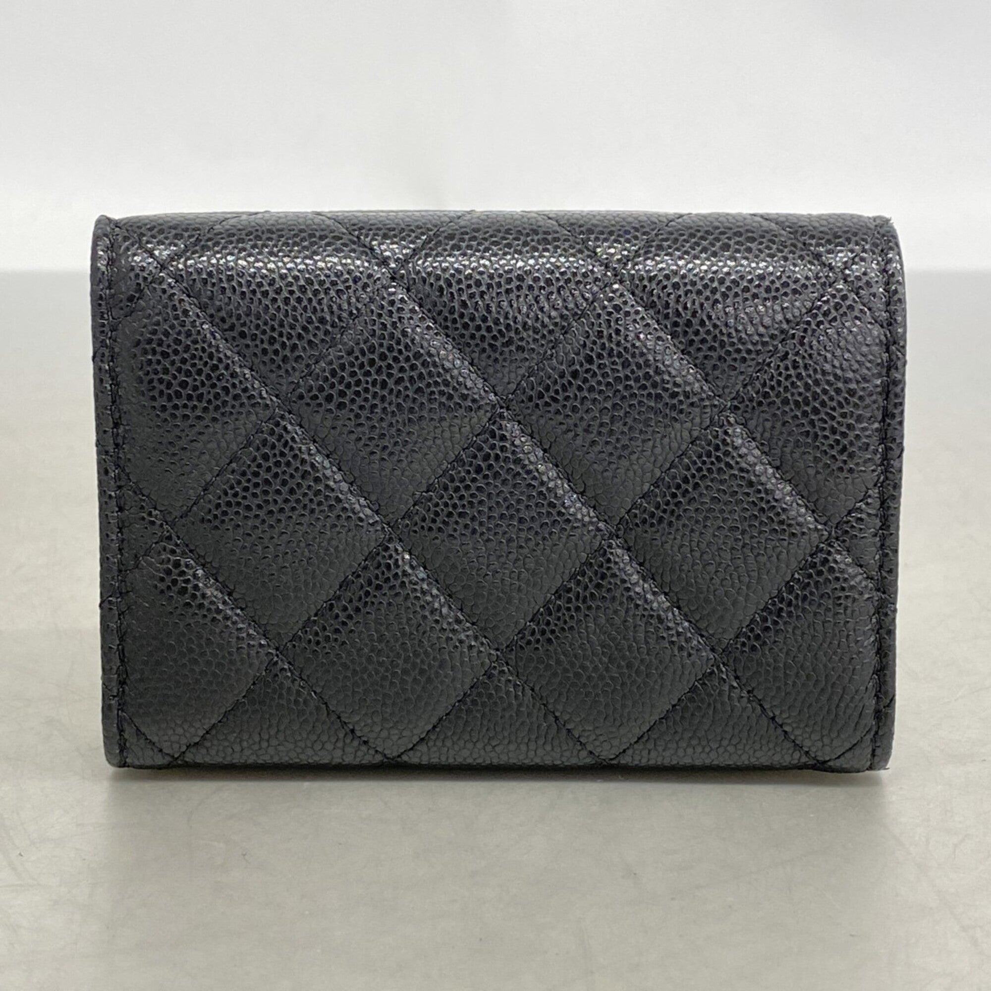 Chanel Black Grained Calfskin Wallet (Tri-Fold) (Pre-Owned)