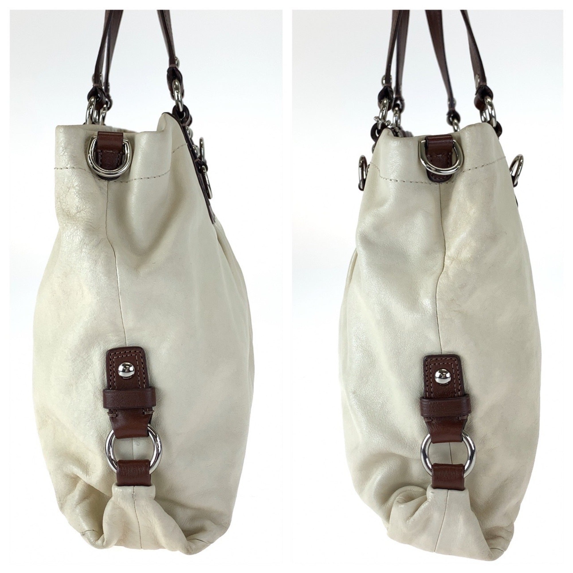 Coach Beige Brown Leather Shoulder Bag Tote Bag (Pre-Owned)