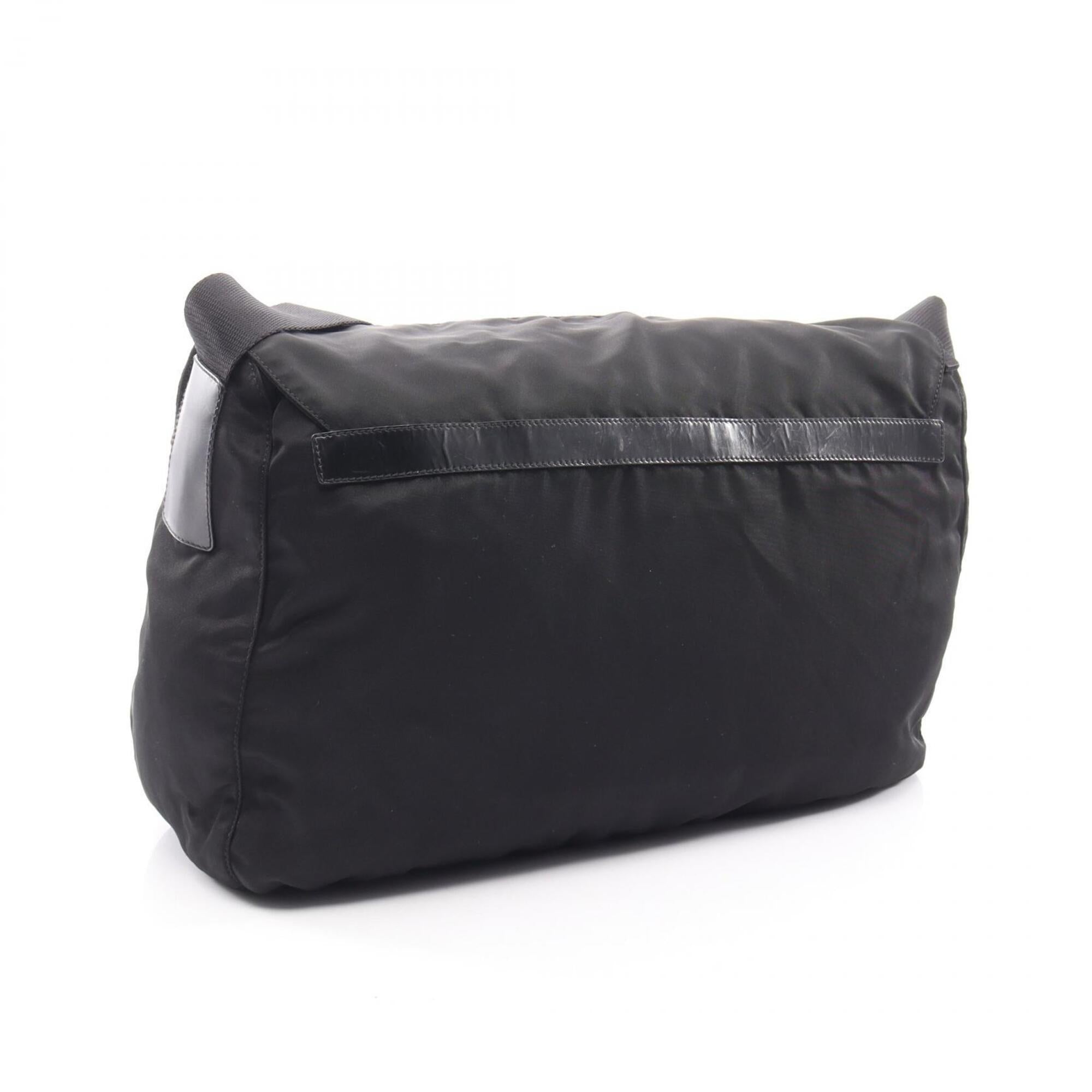 Prada Black Nylon Leather Handbag Messenger Bag Shoulder Bag (Pre-Owned)