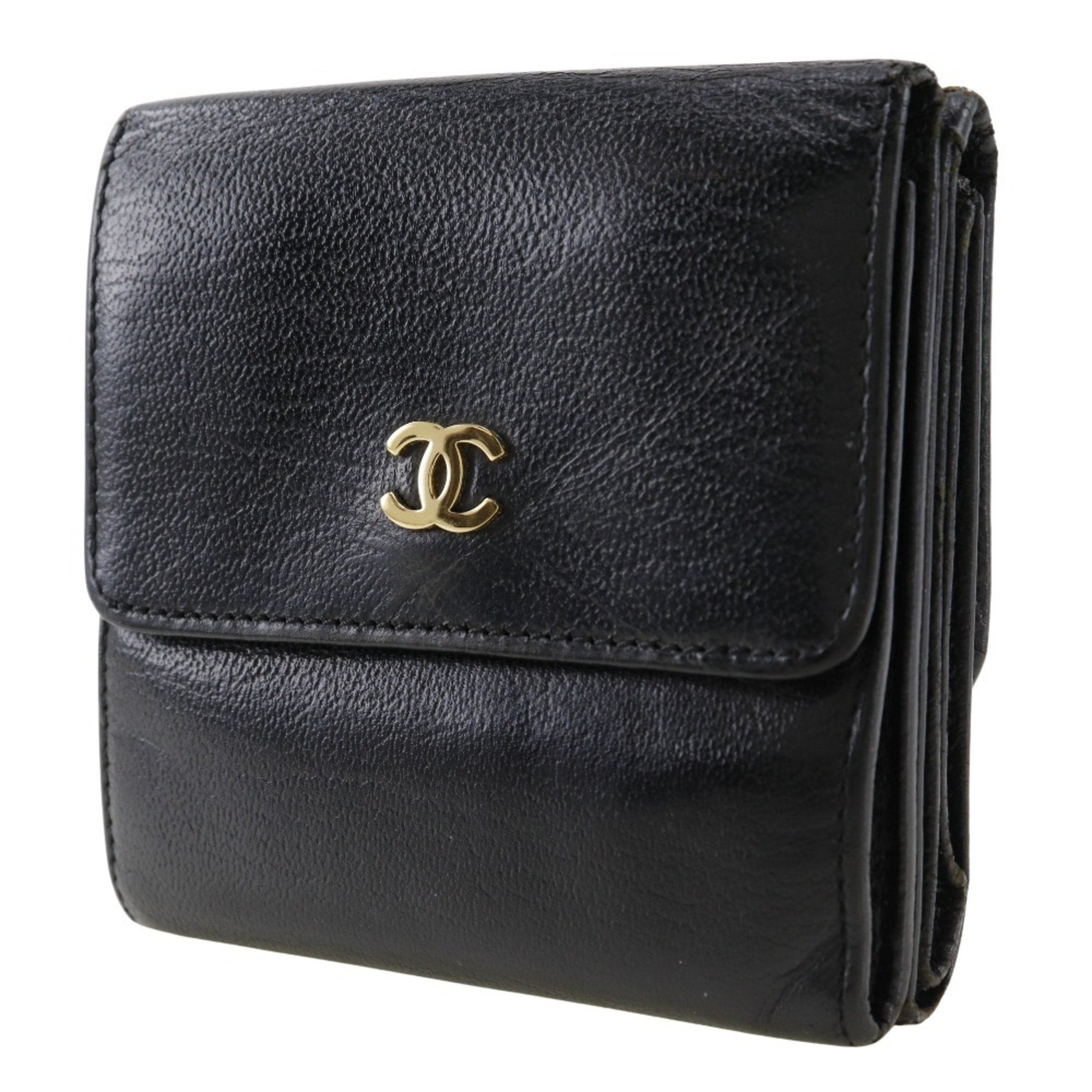 Chanel Black Leather Wallet (Bi-Fold) (Pre-Owned)