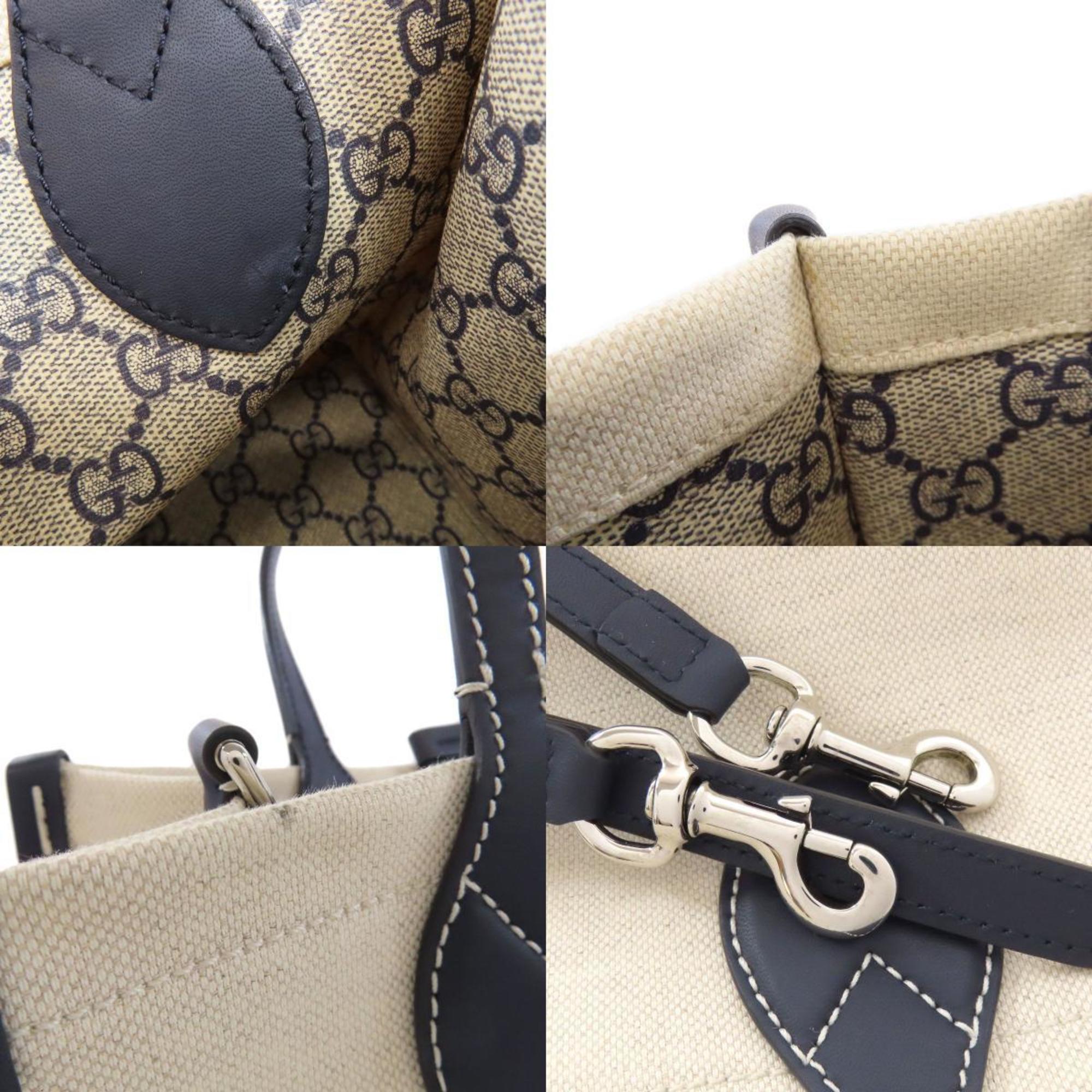 Gucci Beige Navy Canvas Handbag (Pre-Owned)