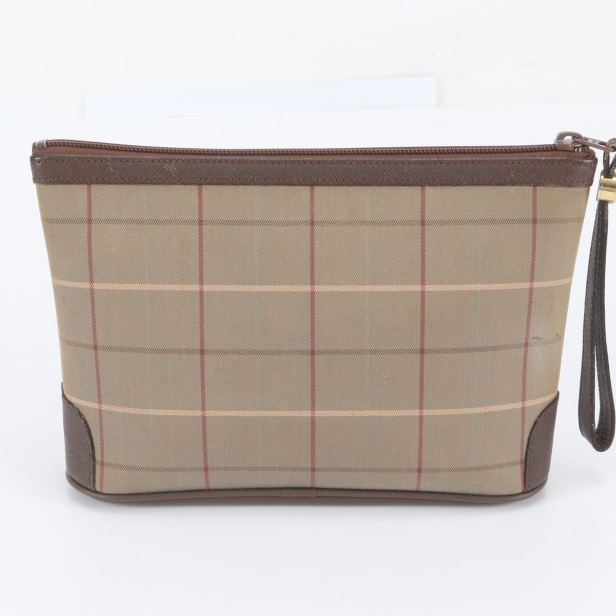 Burberry Brown Leather Canvas Clutch Bag Pouch (Pre-Owned)