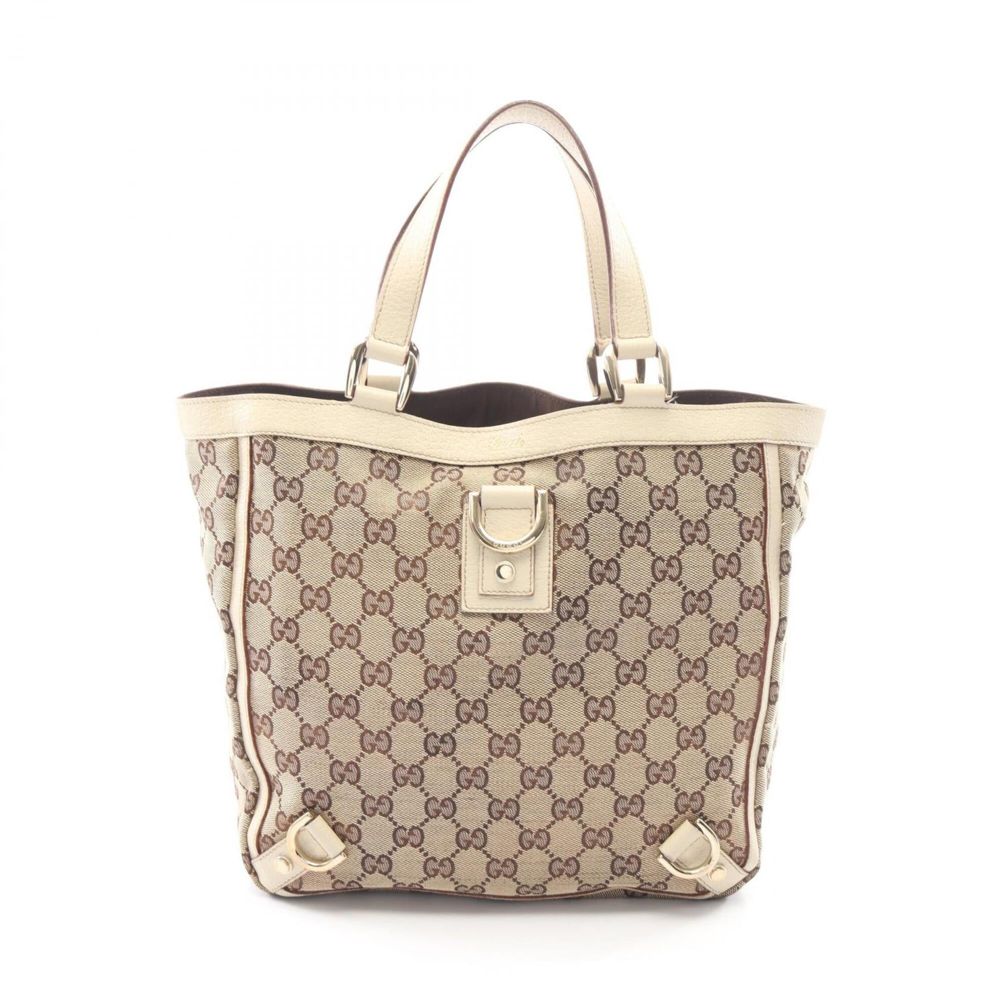 Gucci Beige Ivory Canvas Leather Handbag Tote Bag (Pre-Owned)