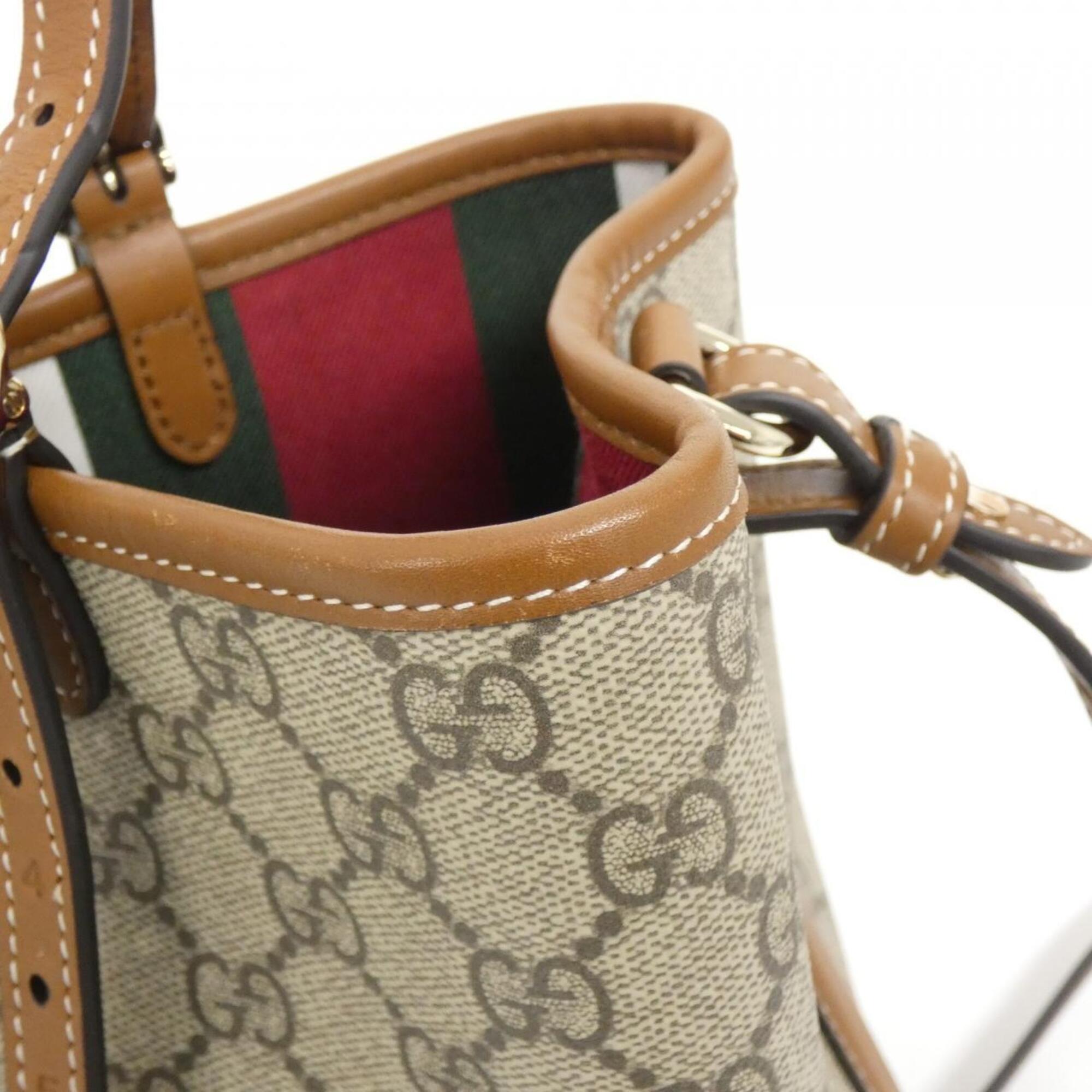 Gucci Beige Dark Brown Coated Canvas Leather Handbag (Pre-Owned)