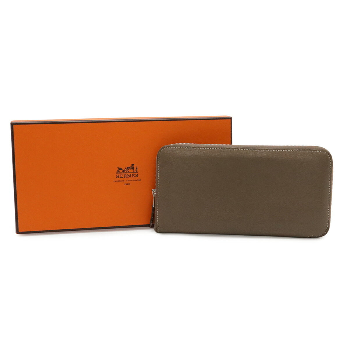 Hermes Etoupe Gray Chevre Leather Long Wallet (Bi-Fold) (Pre-Owned)