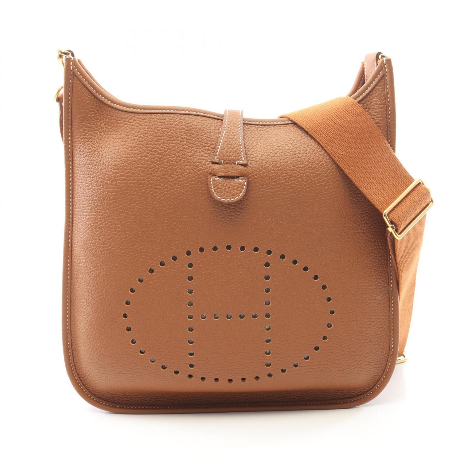 Hermes Brown Gold Brown Taurillon Clemence Leather Handbag Shoulder Bag (Pre-Owned)