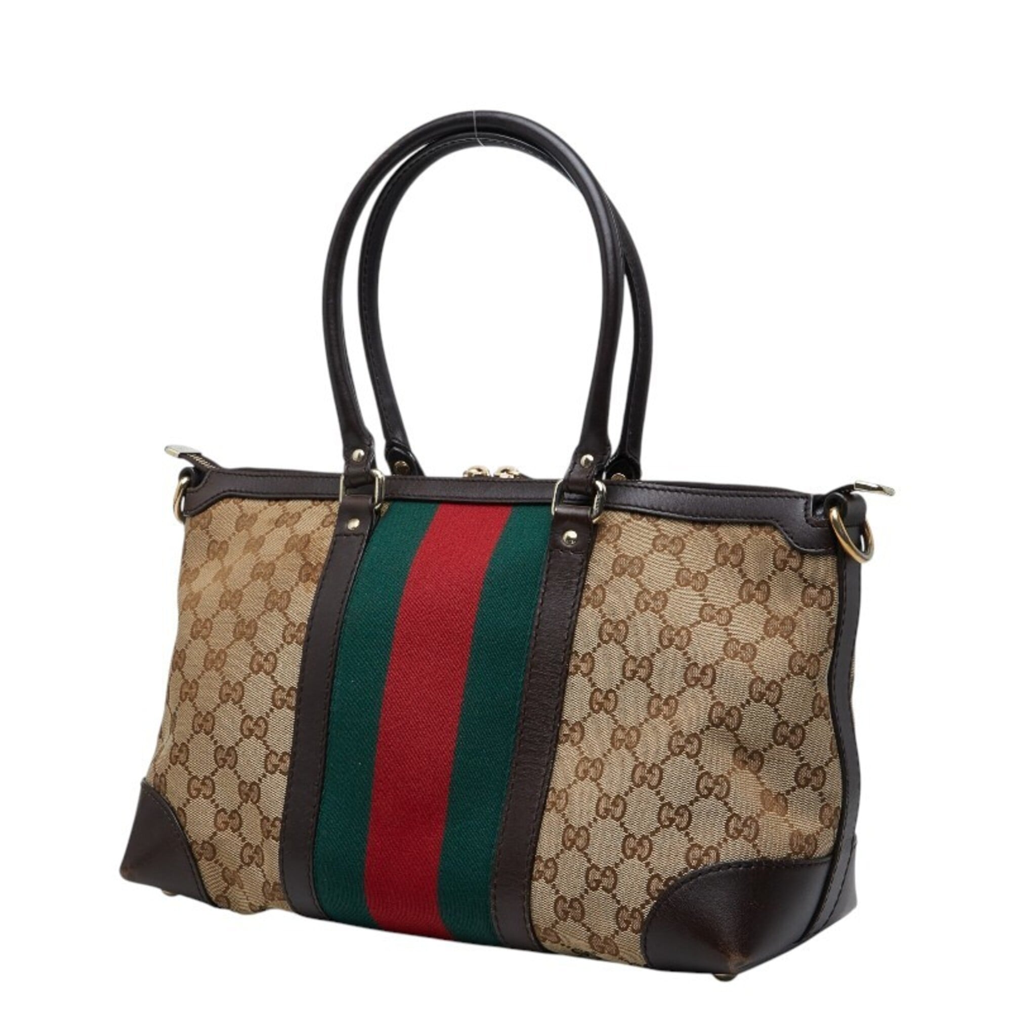 Gucci Beige Brown Canvas Leather Handbag Shoulder Bag (Pre-Owned)