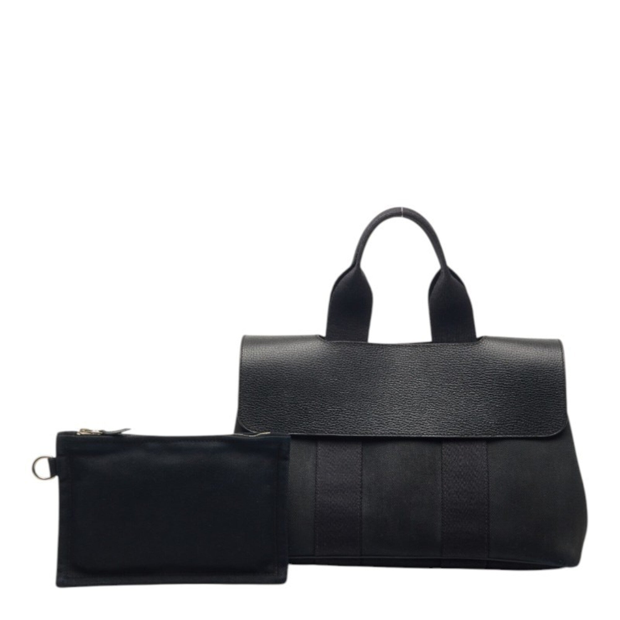 Hermes Black Toile Chevron Canvas Leather Handbag (Pre-Owned)