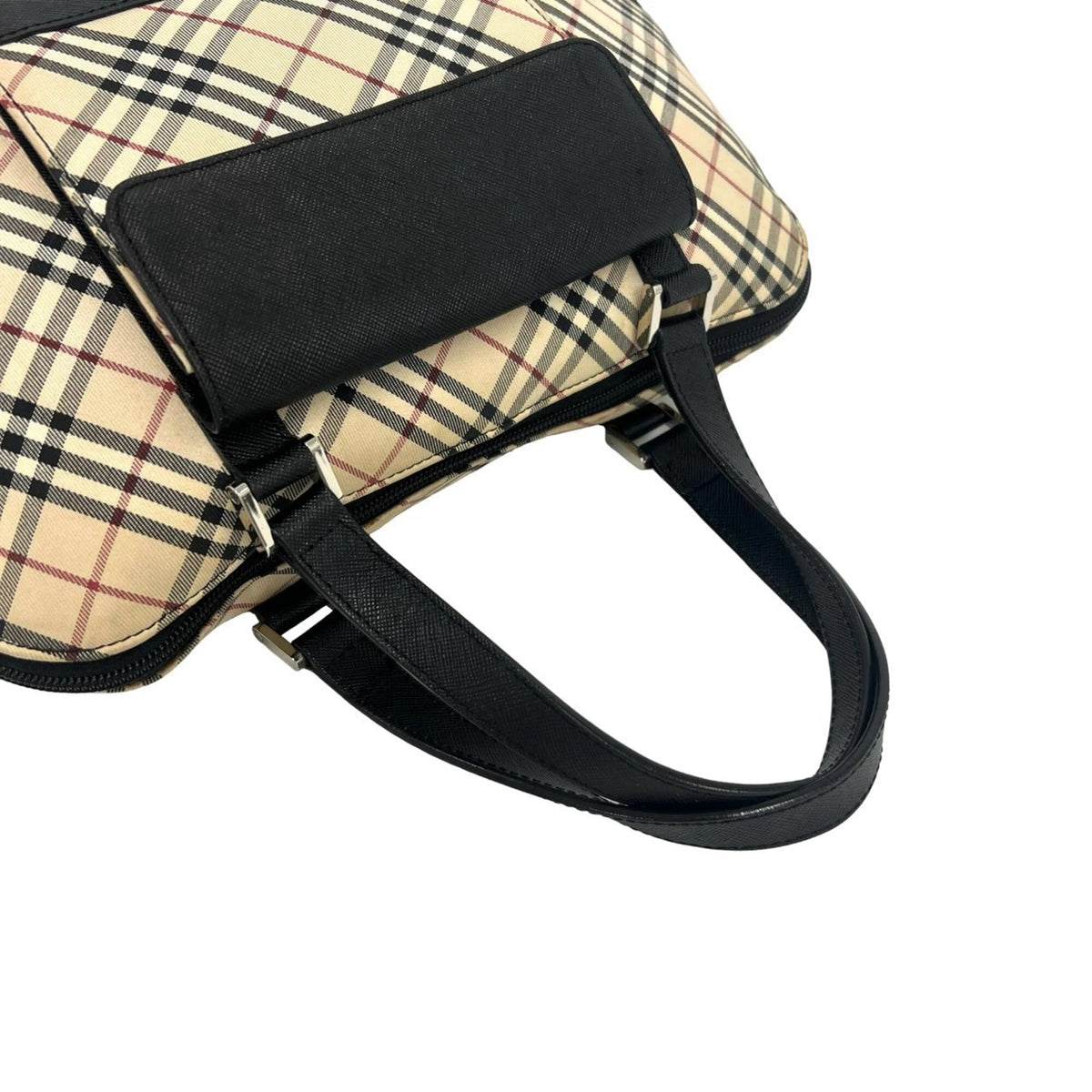 Burberry Beige Black Canvas Leather Boston Bag Handbag (Pre-Owned)
