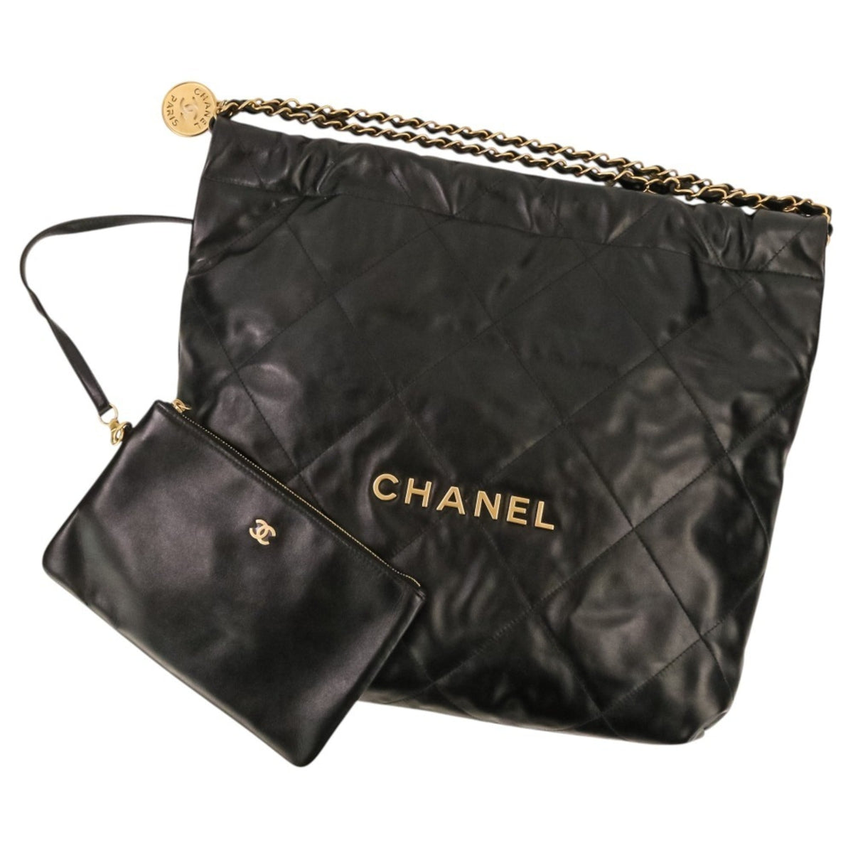 Chanel Black Leather Pouch Shoulder Bag (Pre-Owned)