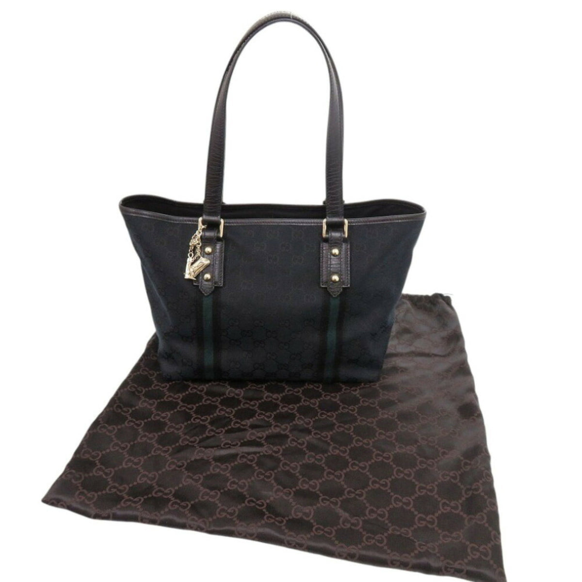 Gucci Black Green Canvas Tote Bag (Pre-Owned)