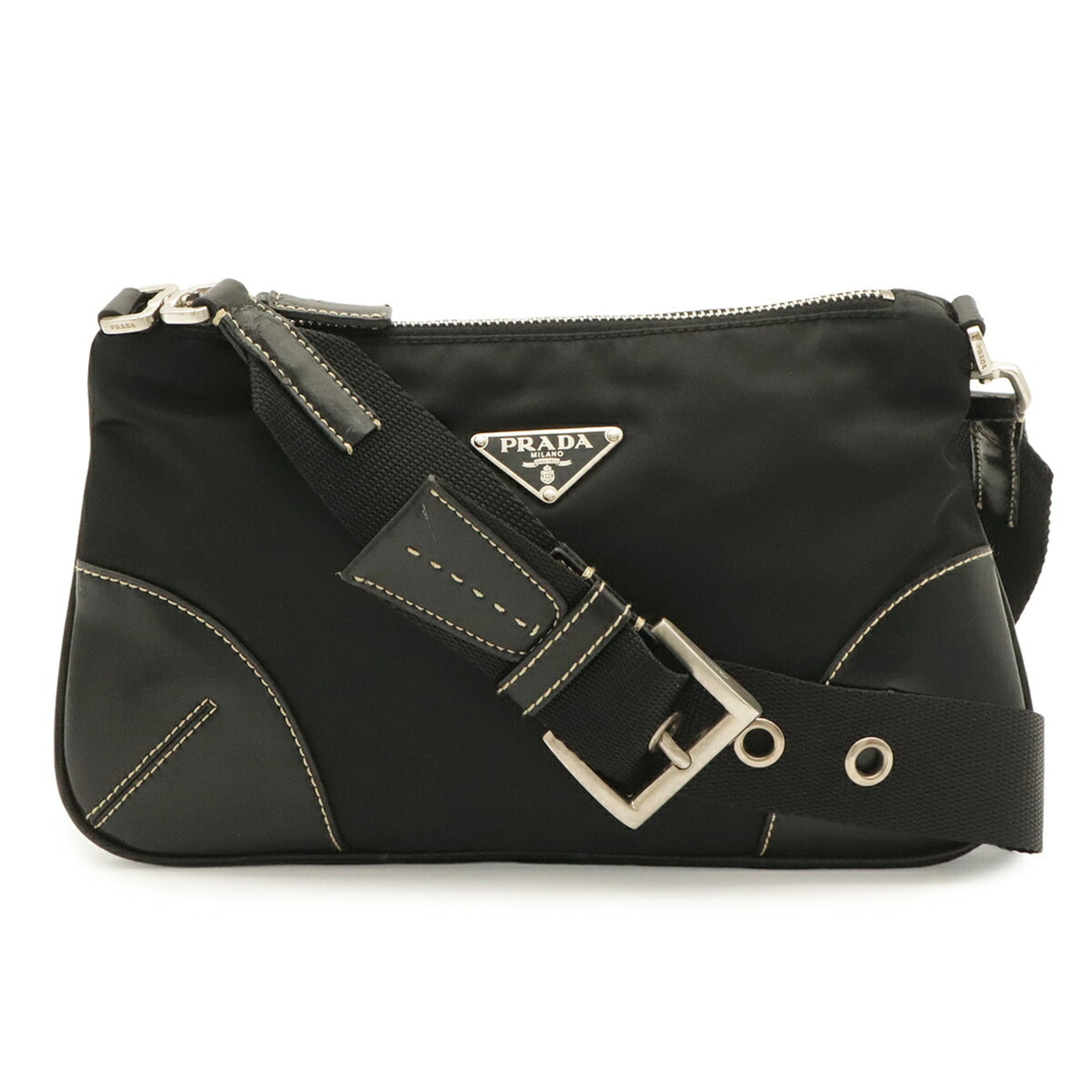 Prada Black Nero Nylon Leather Shoulder Bag (Pre-Owned)