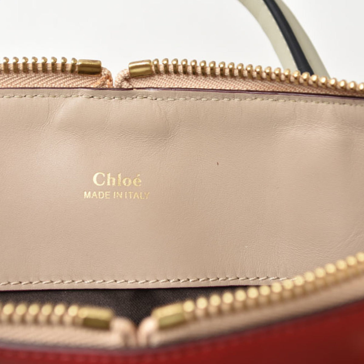 Chloé Beige Red Color Leather Handbag Tote Bag (Pre-Owned)