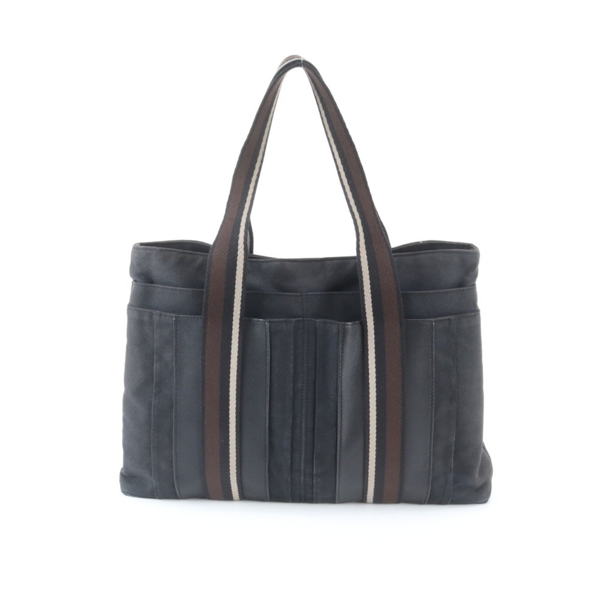 Hermes Black Leather Canvas Handbag Tote Bag (Pre-Owned)