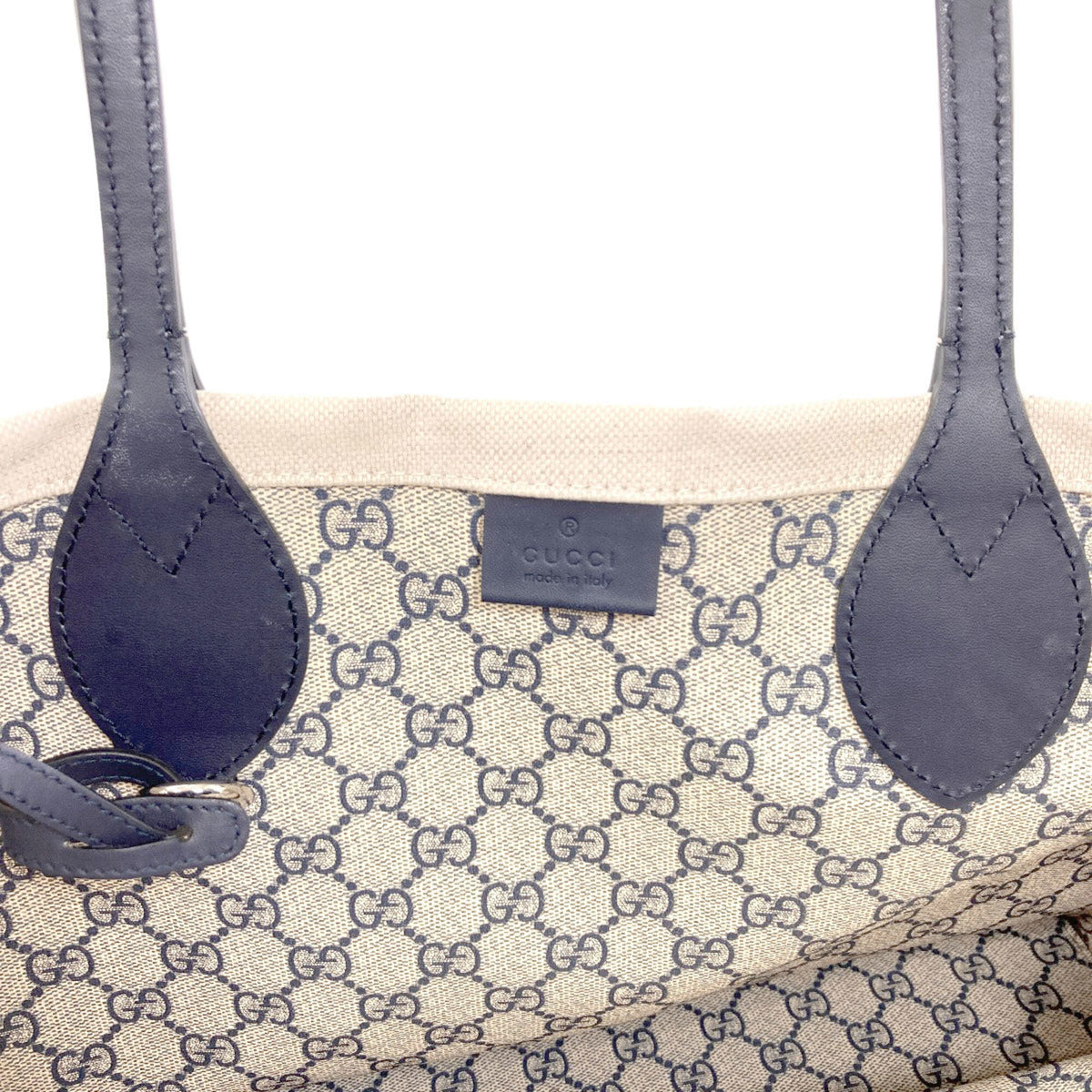 Gucci Beige Navy Canvas Pouch Tote Bag (Pre-Owned)