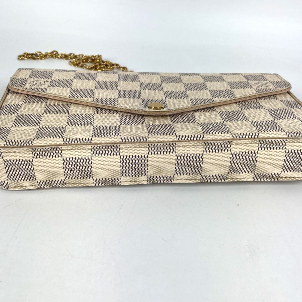 Louis Vuitton Pink Rose Ballerine White Damier Azur Chain/Shoulder Wallet (Pre-Owned)