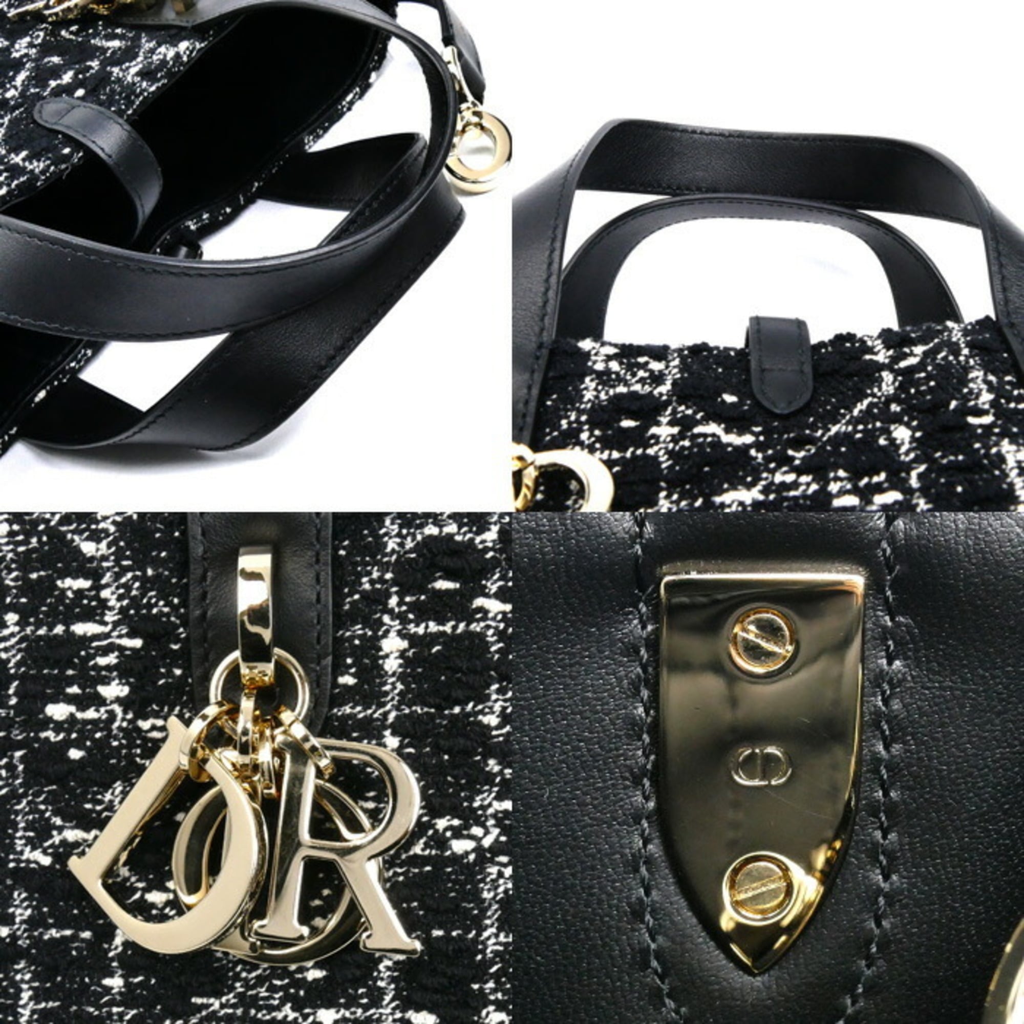 Christian Dior Black Cotton Fabric Leather Shoulder Bag Tote Bag (Pre-Owned)