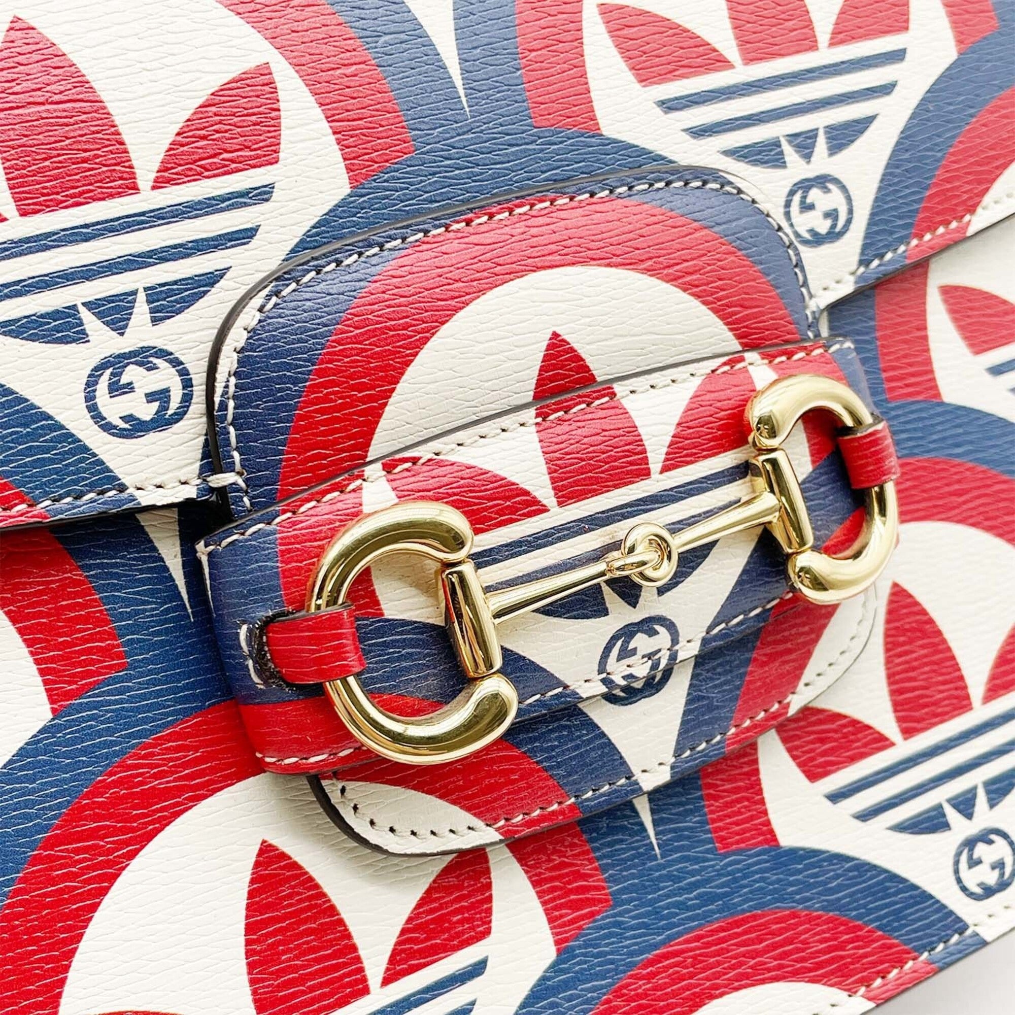 Gucci Blue Red Color White Leather Shoulder Bag (Pre-Owned)