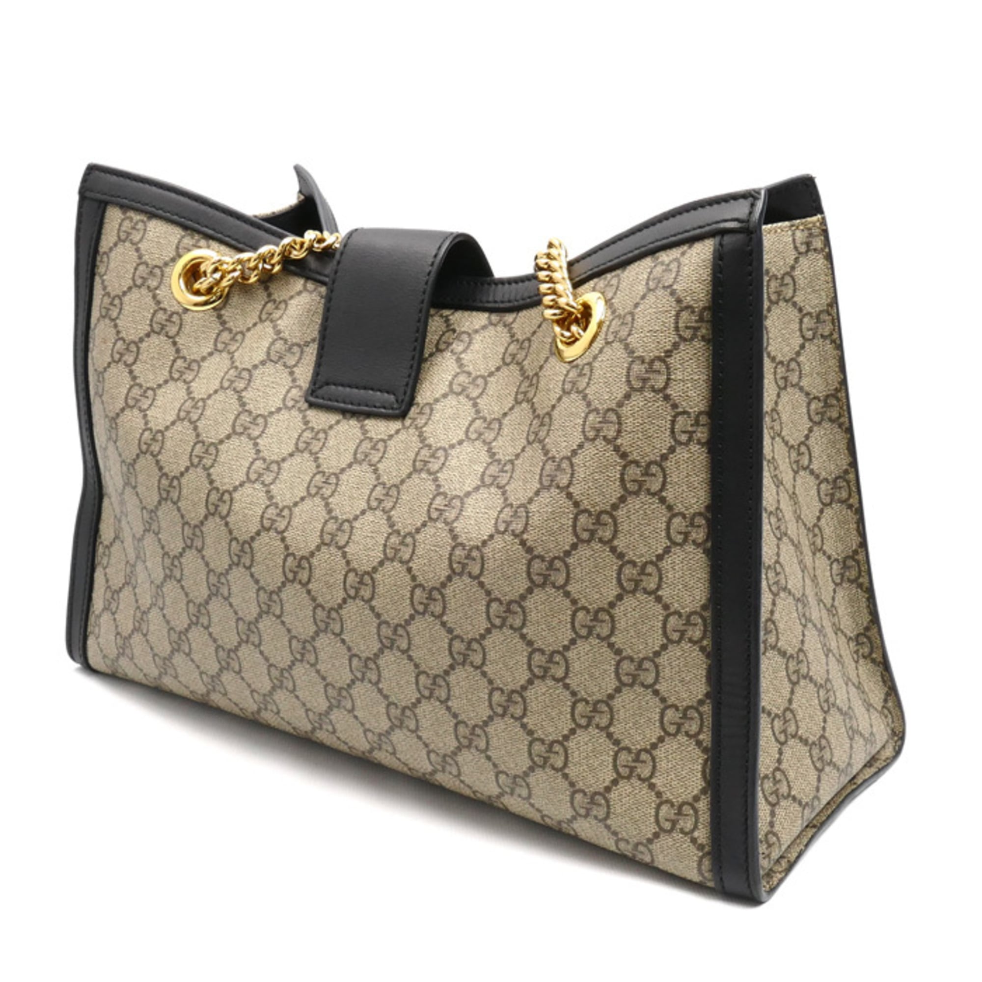 Gucci Beige Black Gg Supreme Leather Shoulder Bag (Pre-Owned)