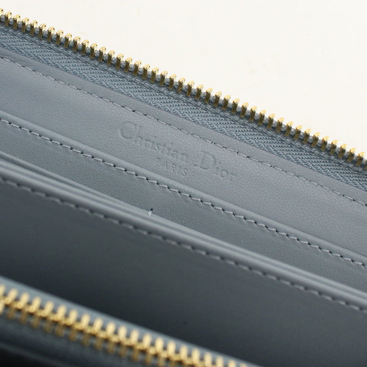 Christian Dior Blue Leather Long Wallet (Bi-Fold) (Pre-Owned)