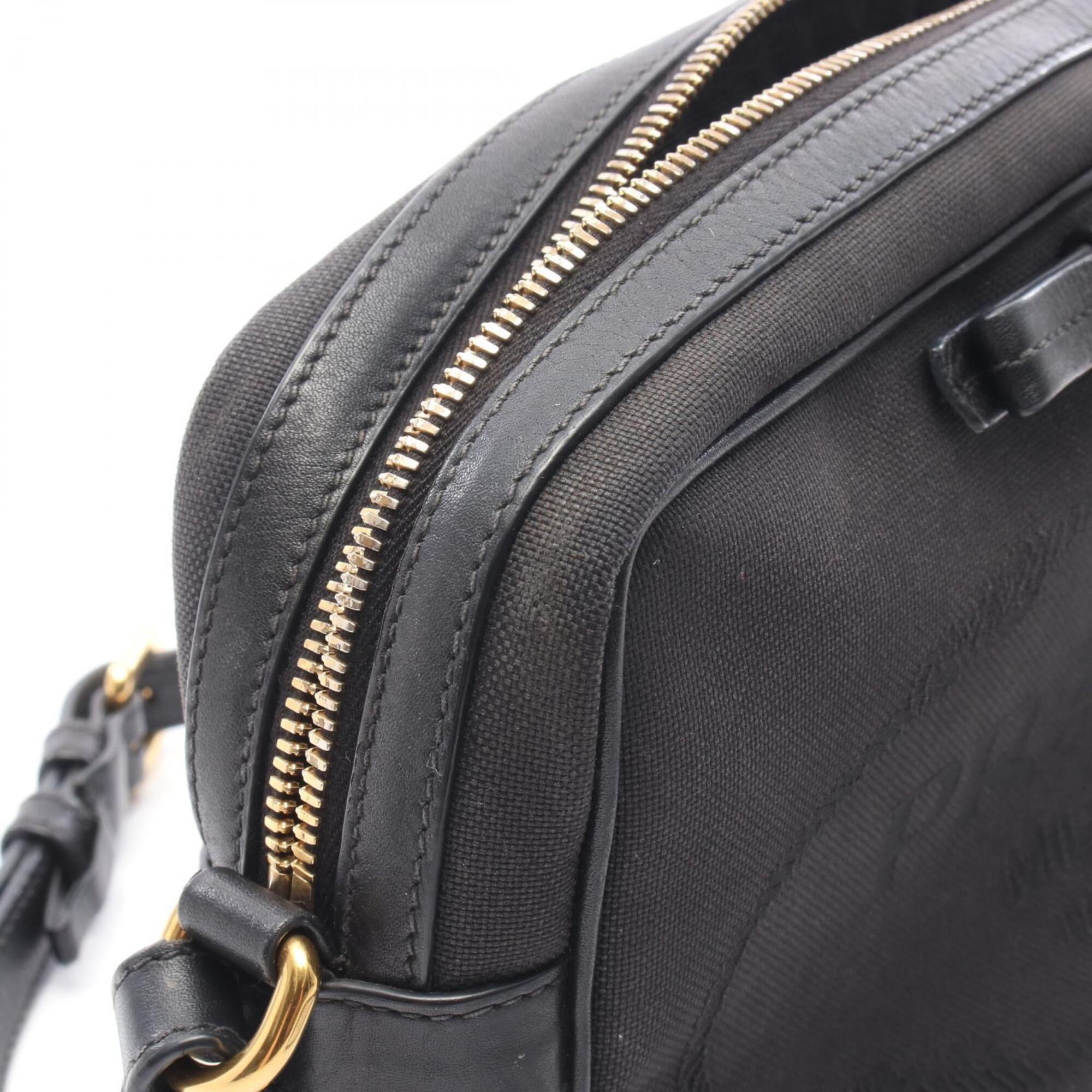 Prada Black Canvas Leather Handbag Shoulder Bag (Pre-Owned)