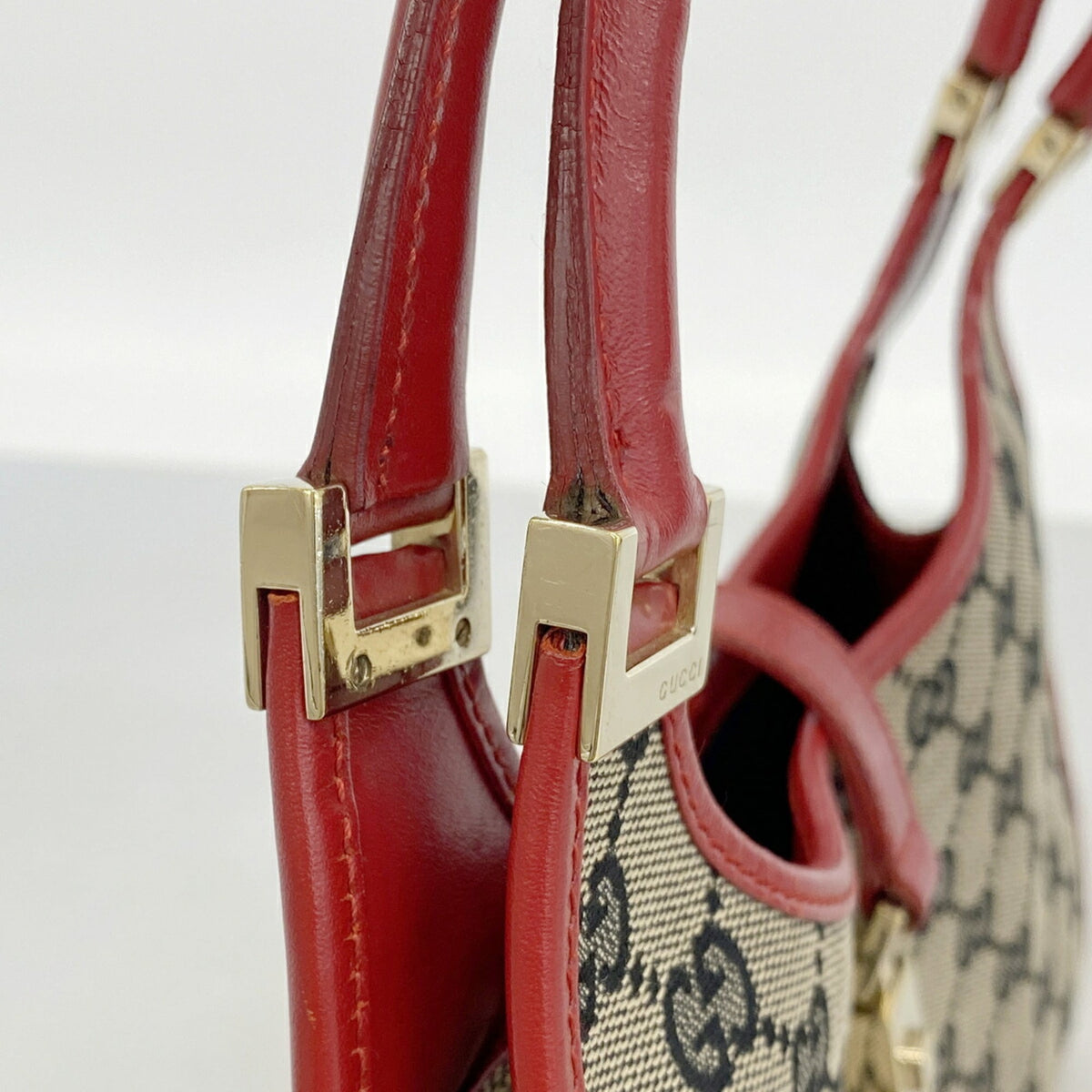 Gucci Beige Red Color Canvas Handbag (Pre-Owned)