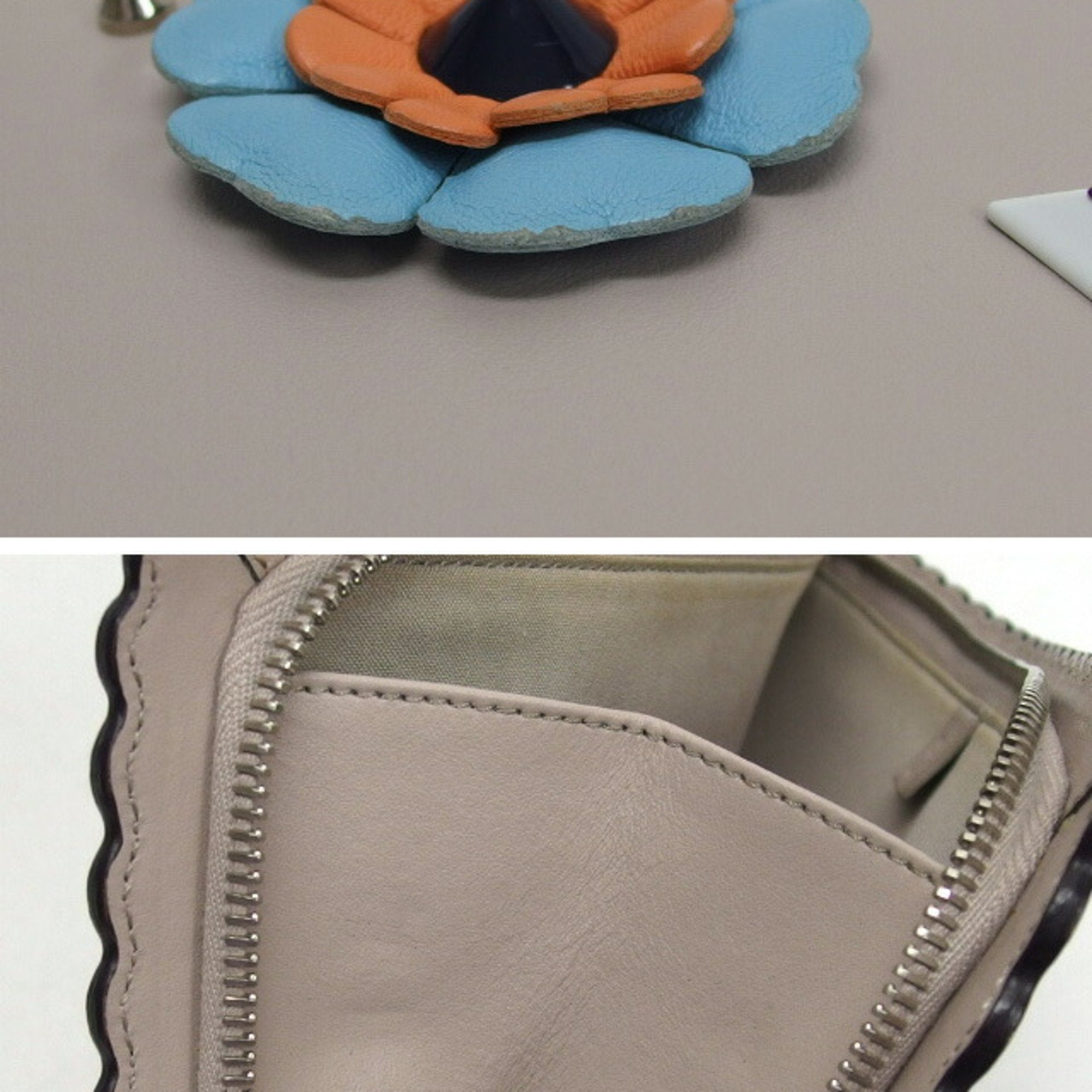 Fendi Beige Light Blue Orange Leather Clutch Bag Pouch (Pre-Owned)